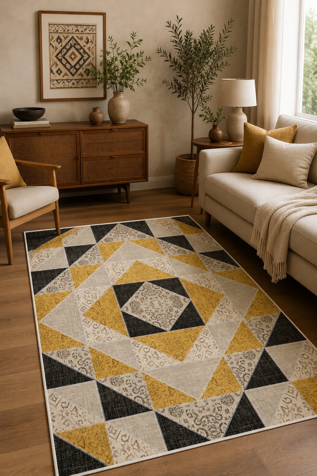 Dijital Baskılı Dekoratif Patchwork Kilim Desenli Kaymaz Taban Yıkanabilir Halı