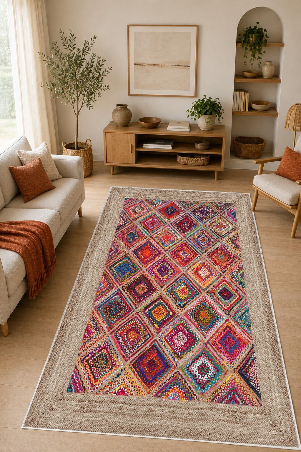 Dijital Baskılı Kilim Desen Dekoratif Kaymaz Taban Yıkanabilir Salon Halısı
