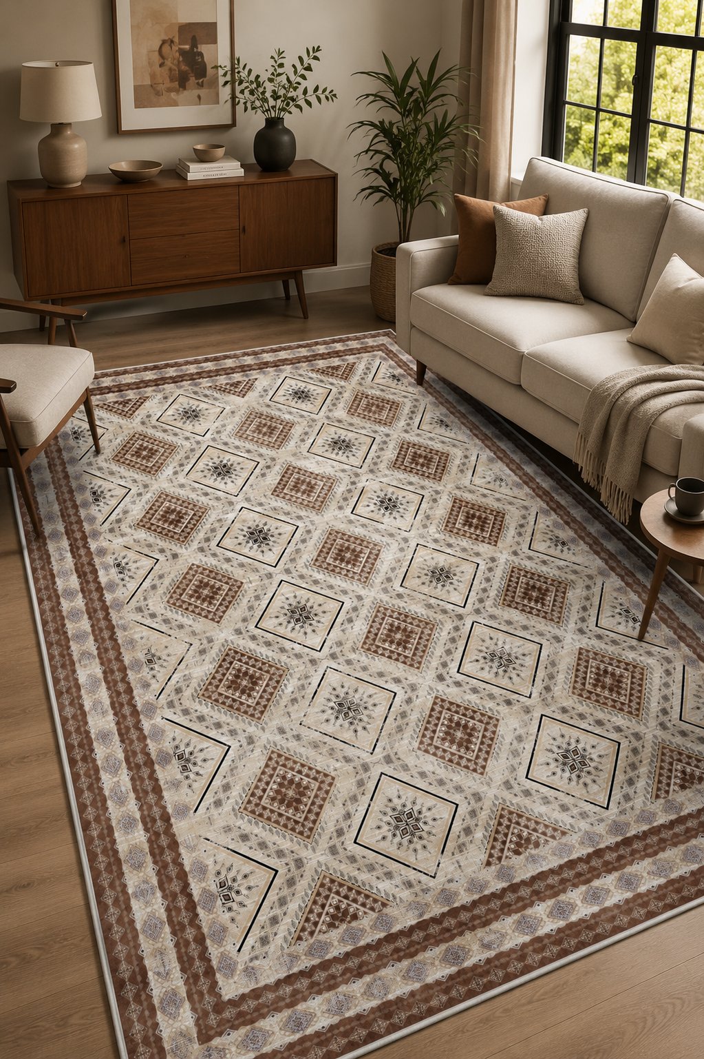 Dijital Baskılı Kilim Desen Dekoratif Kaymaz Taban Yıkanabilir Halı Yolluk
