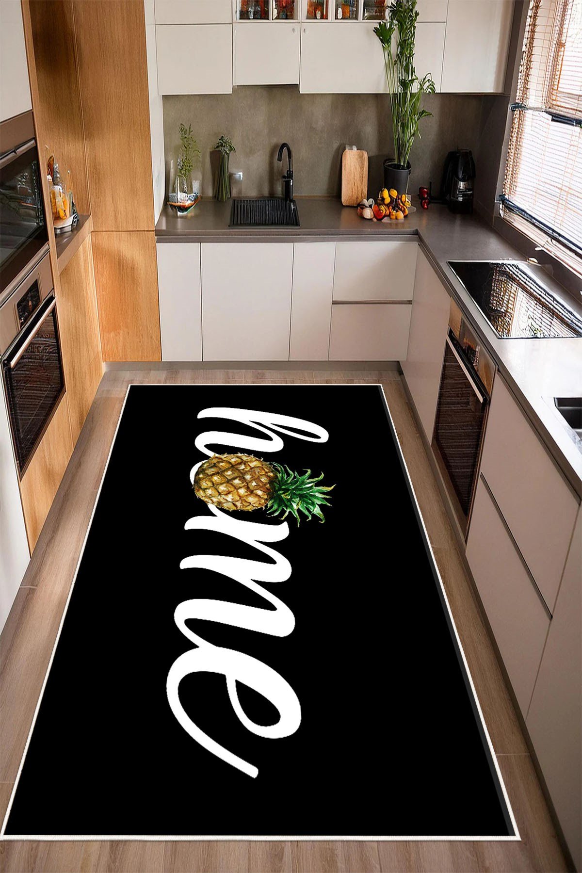Home Yazılı Ananas Desenli Baskılı Kaymaz Yıkanabilir Mutfak Halısı Yolluk