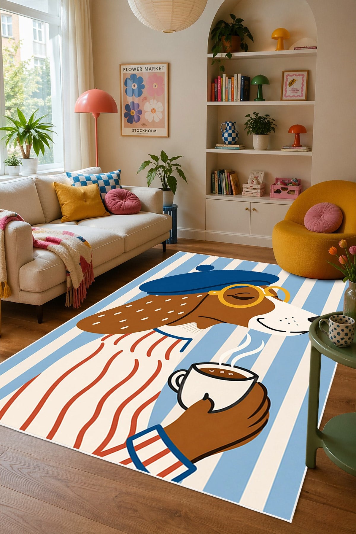Pinterest Köpek Figürlü Baskılı Kaymaz Yıkanabilir Salon Oturma Odası Mutfak Balkon Halısı Yolluk