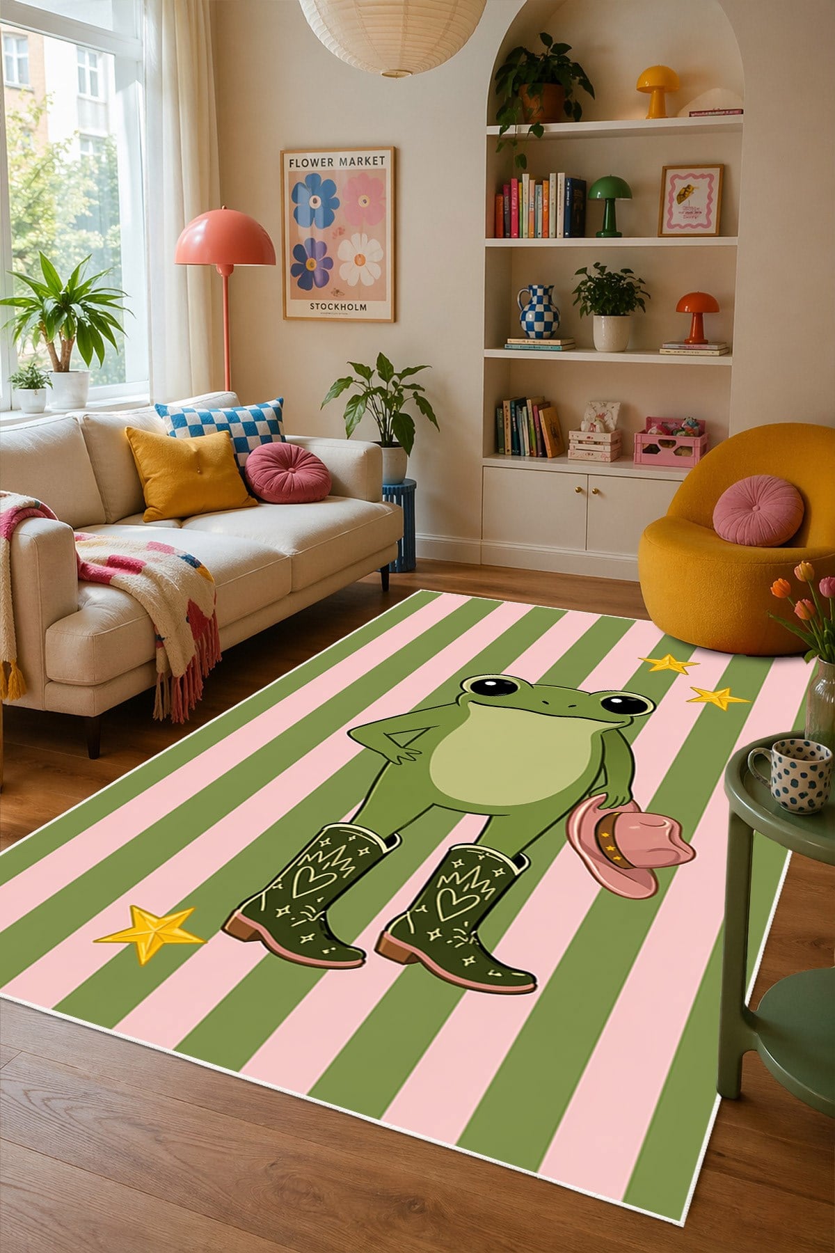 Pinterest Kurbağa Desen Baskılı Kaymaz Yıkanabilir Salon Oturma Odası Mutfak Balkon Halısı Yolluk