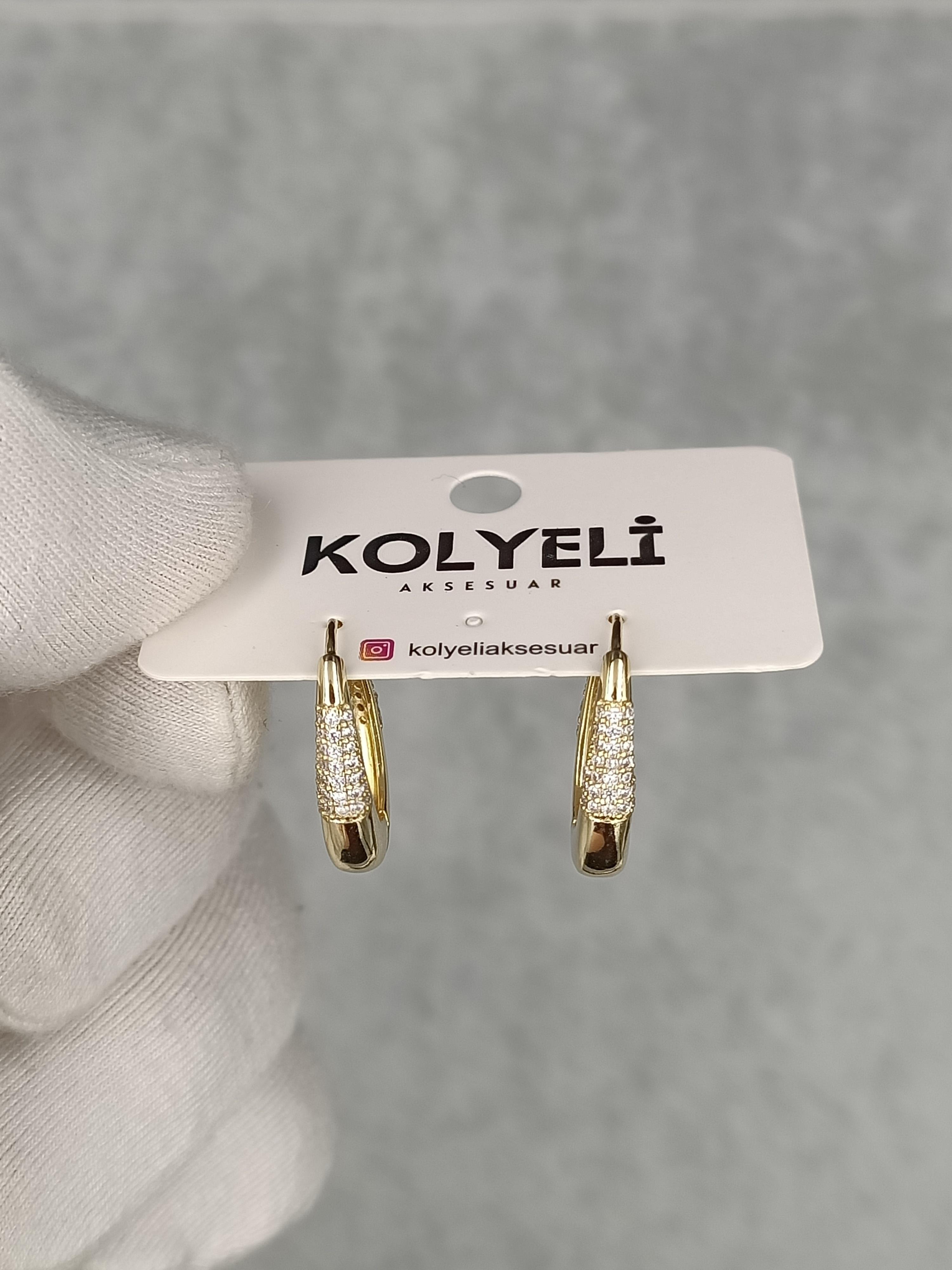 Kolyeli new1 küpe (14 ayar altın rengi)