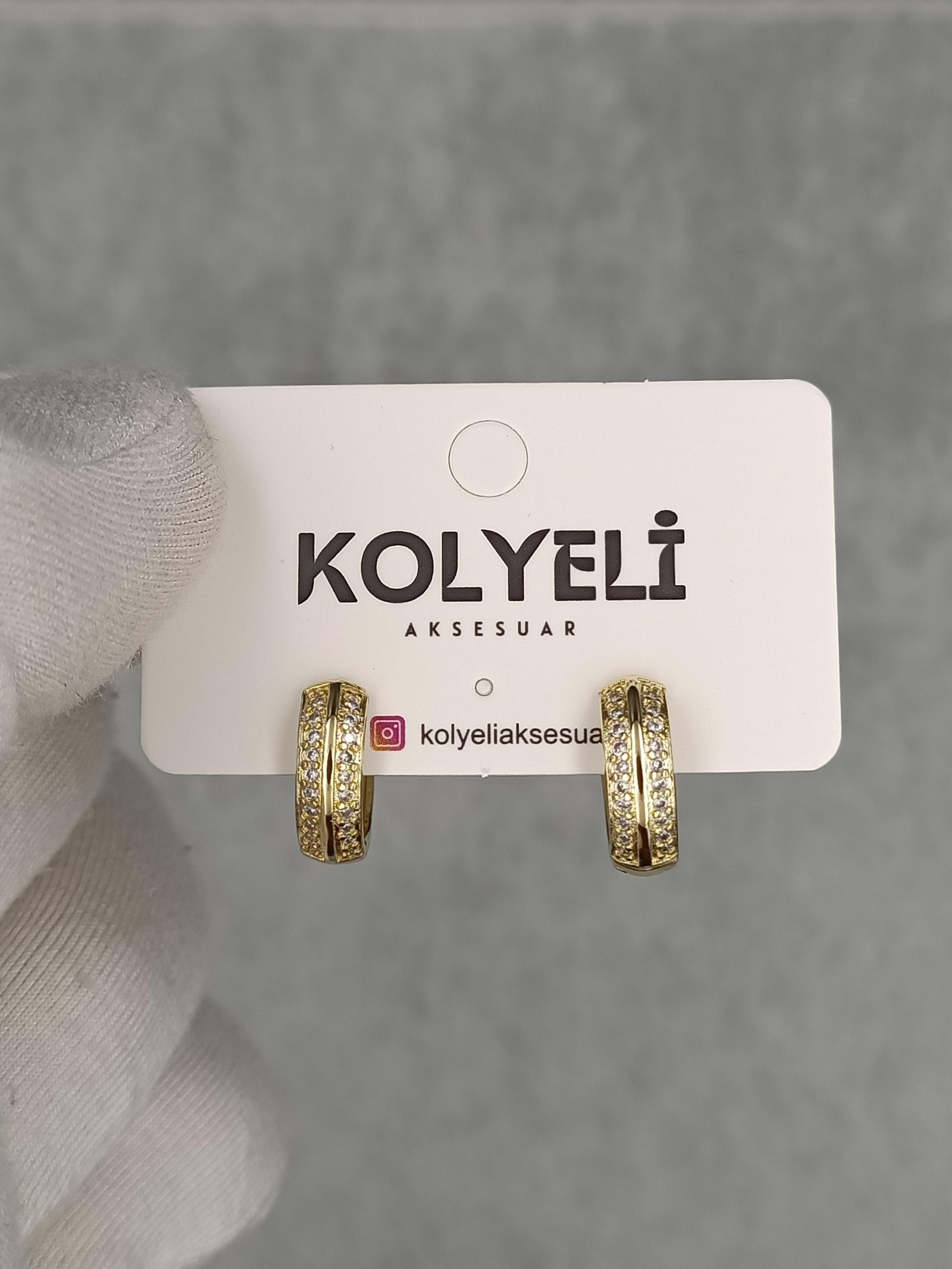Kolyeli new10 küpe (14 ayar altın rengi)