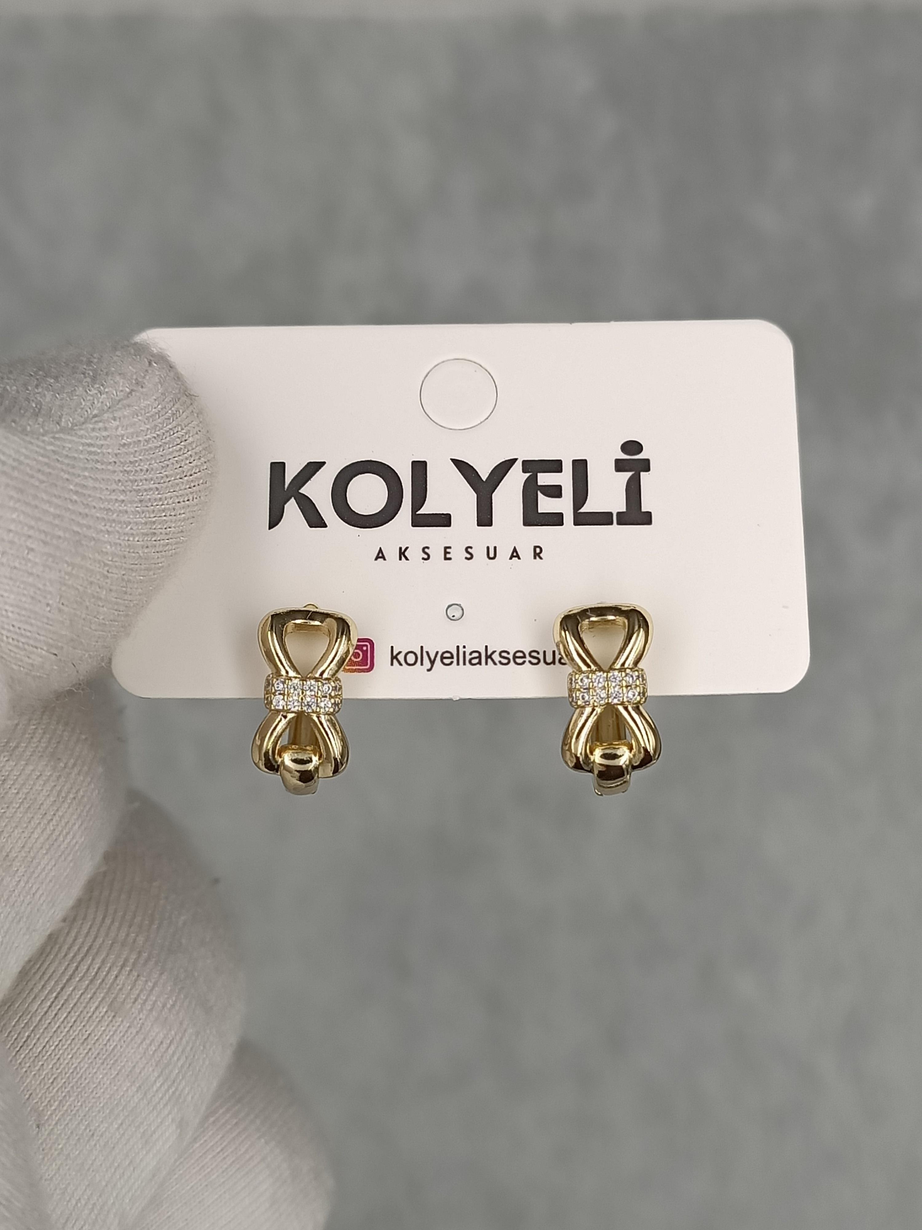Kolyeli new18 küpe (14 ayar altın rengi)