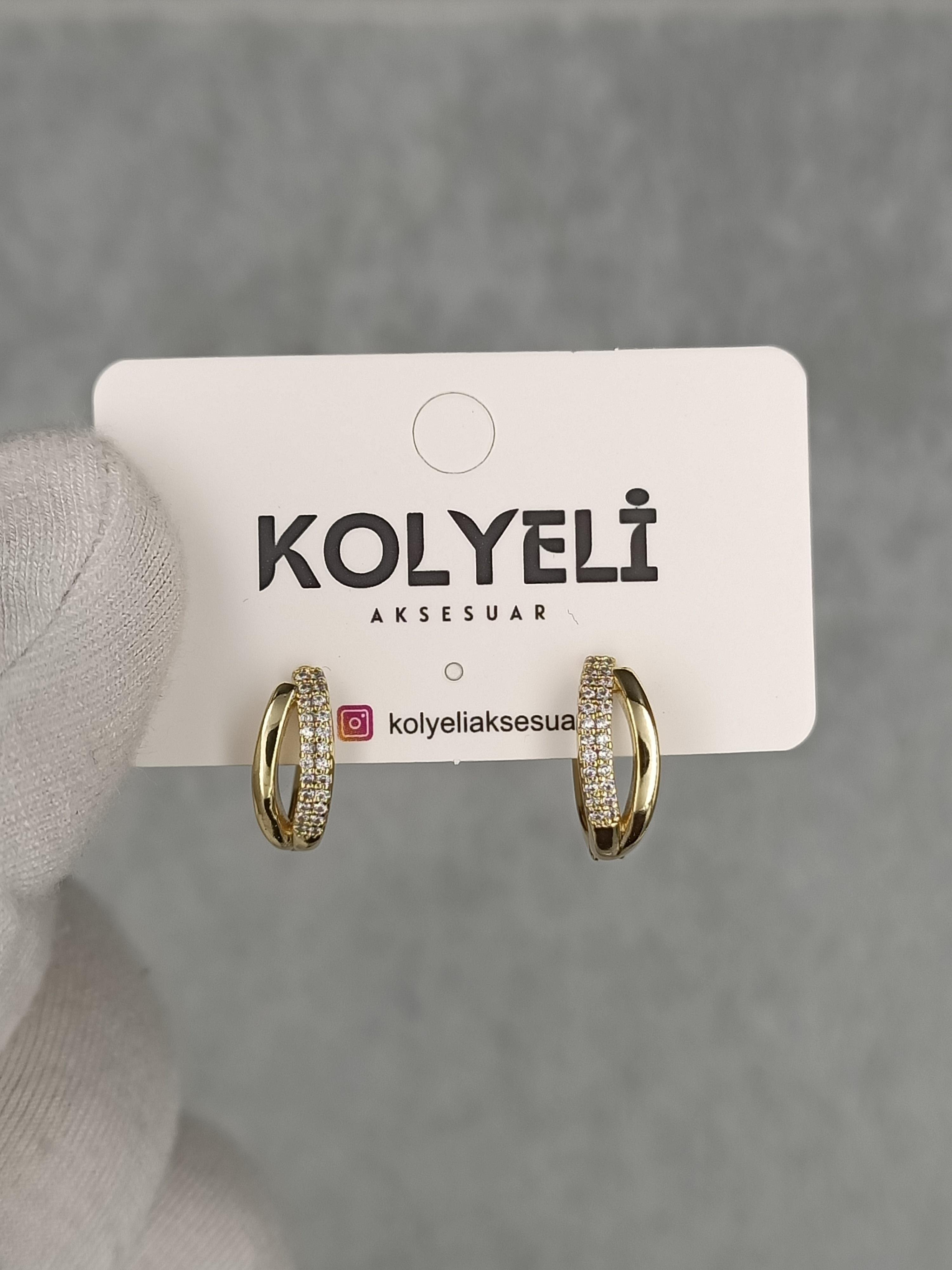 Kolyeli new19 küpe (14 ayar altın rengi)