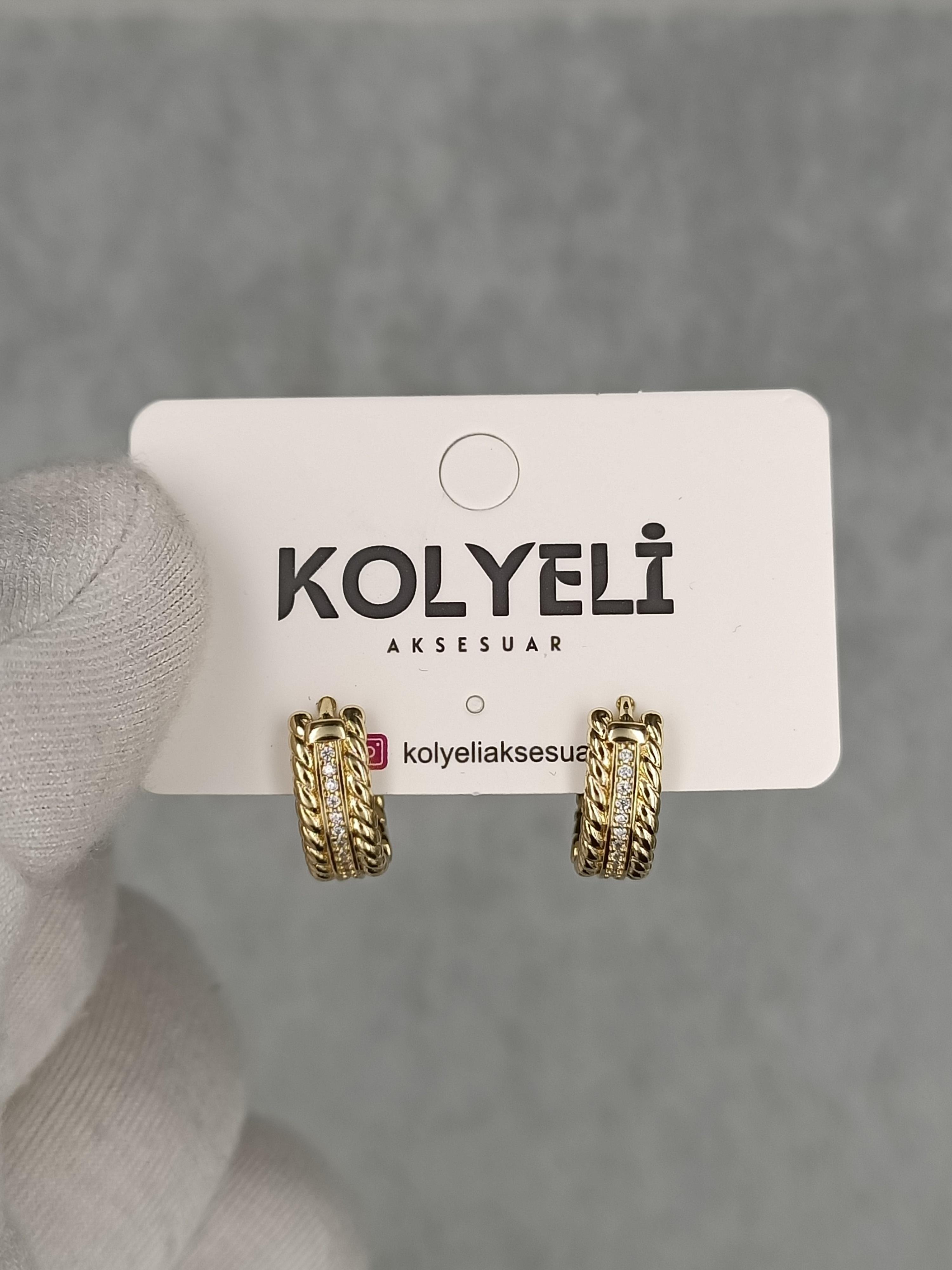 Kolyeli new20 küpe (14 ayar altın rengi)