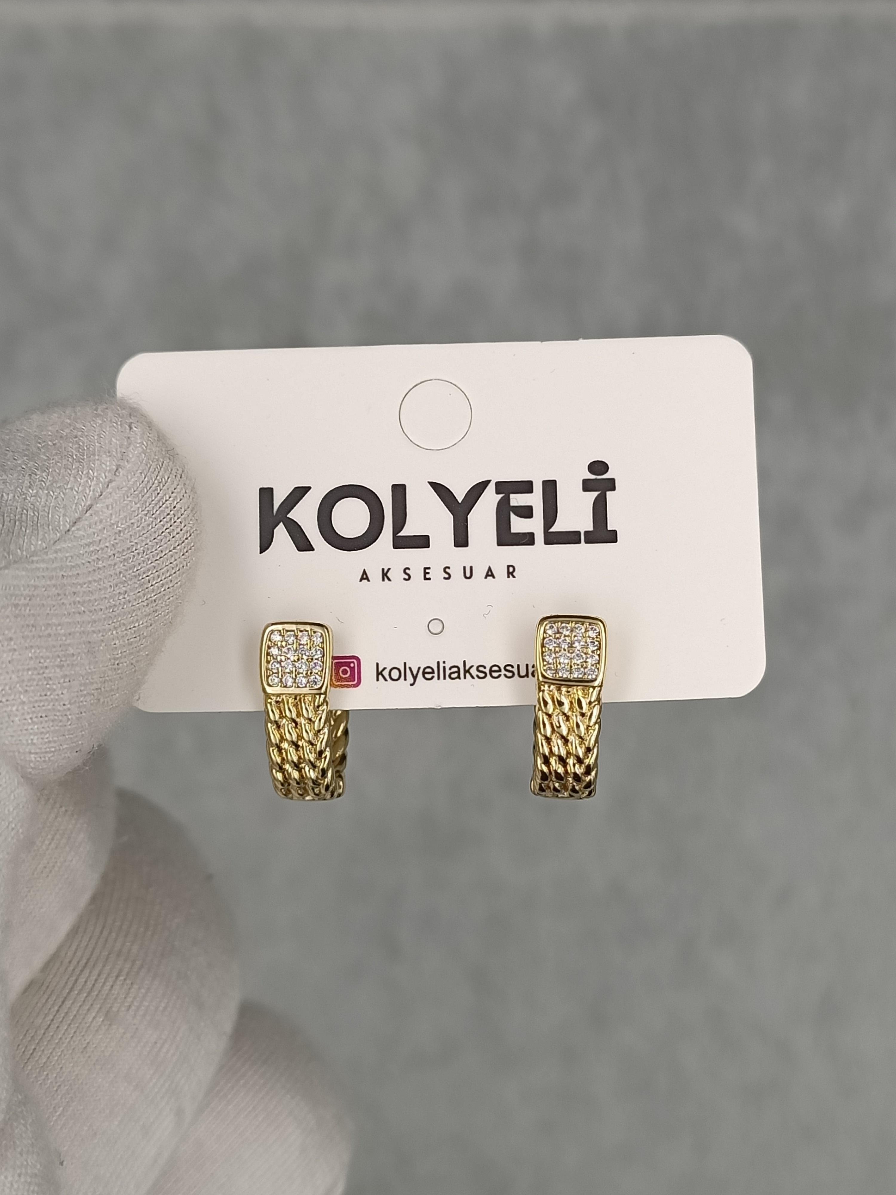 Kolyeli new21 küpe (14 ayar altın rengi)