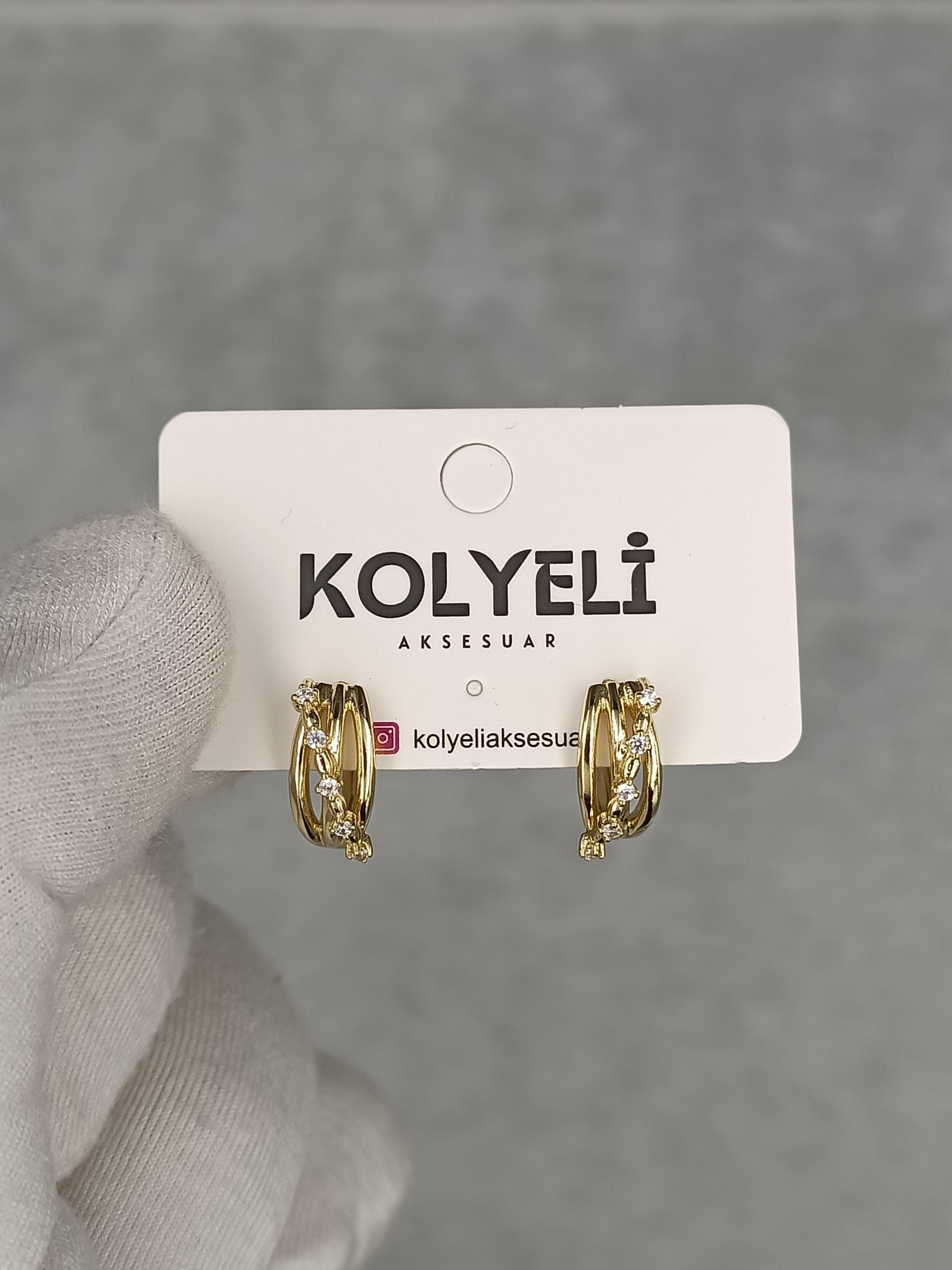 Kolyeli new24 küpe (14 ayar altın rengi)