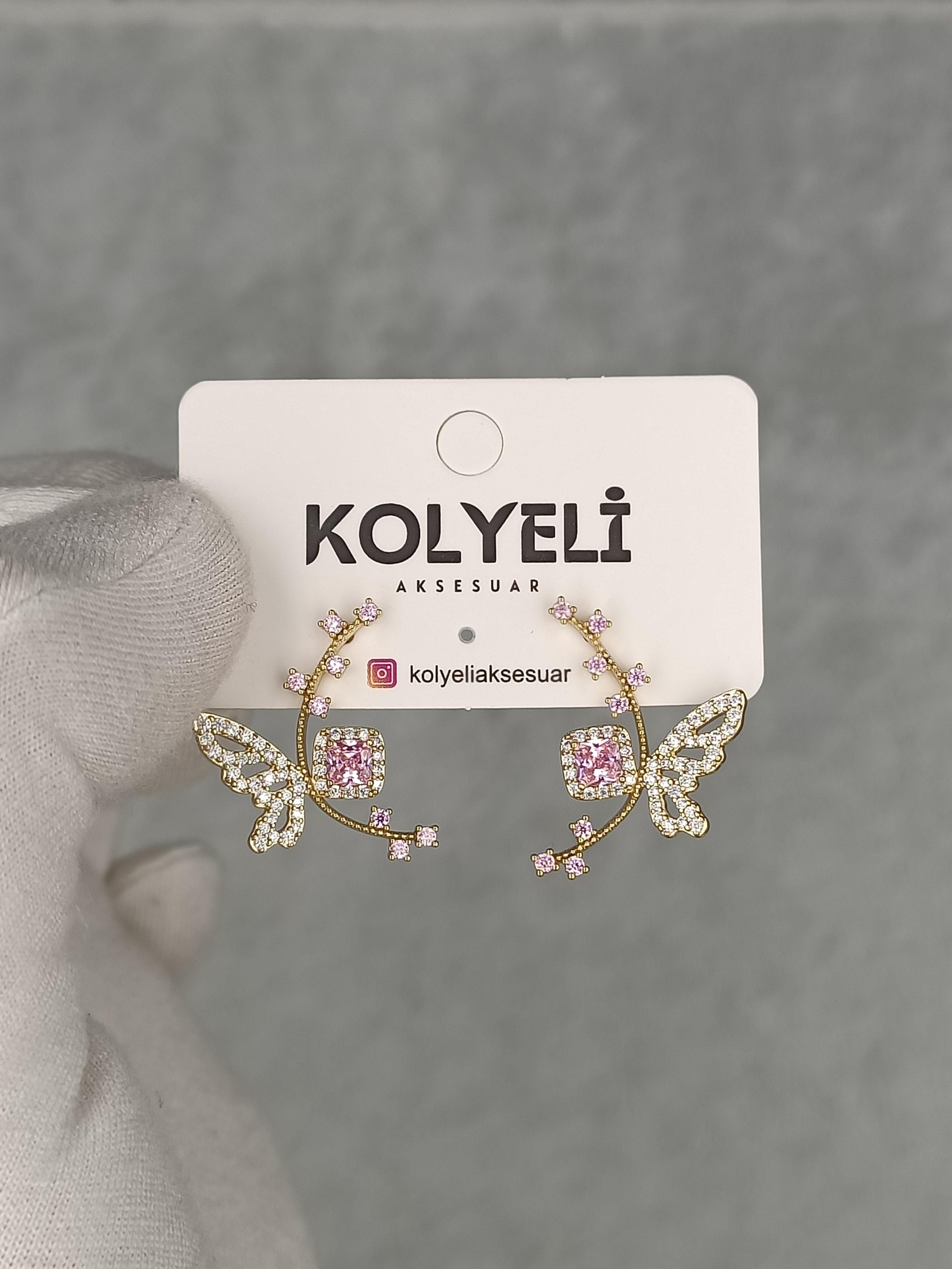 Kolyeli new25 küpe (14 ayar altın rengi)