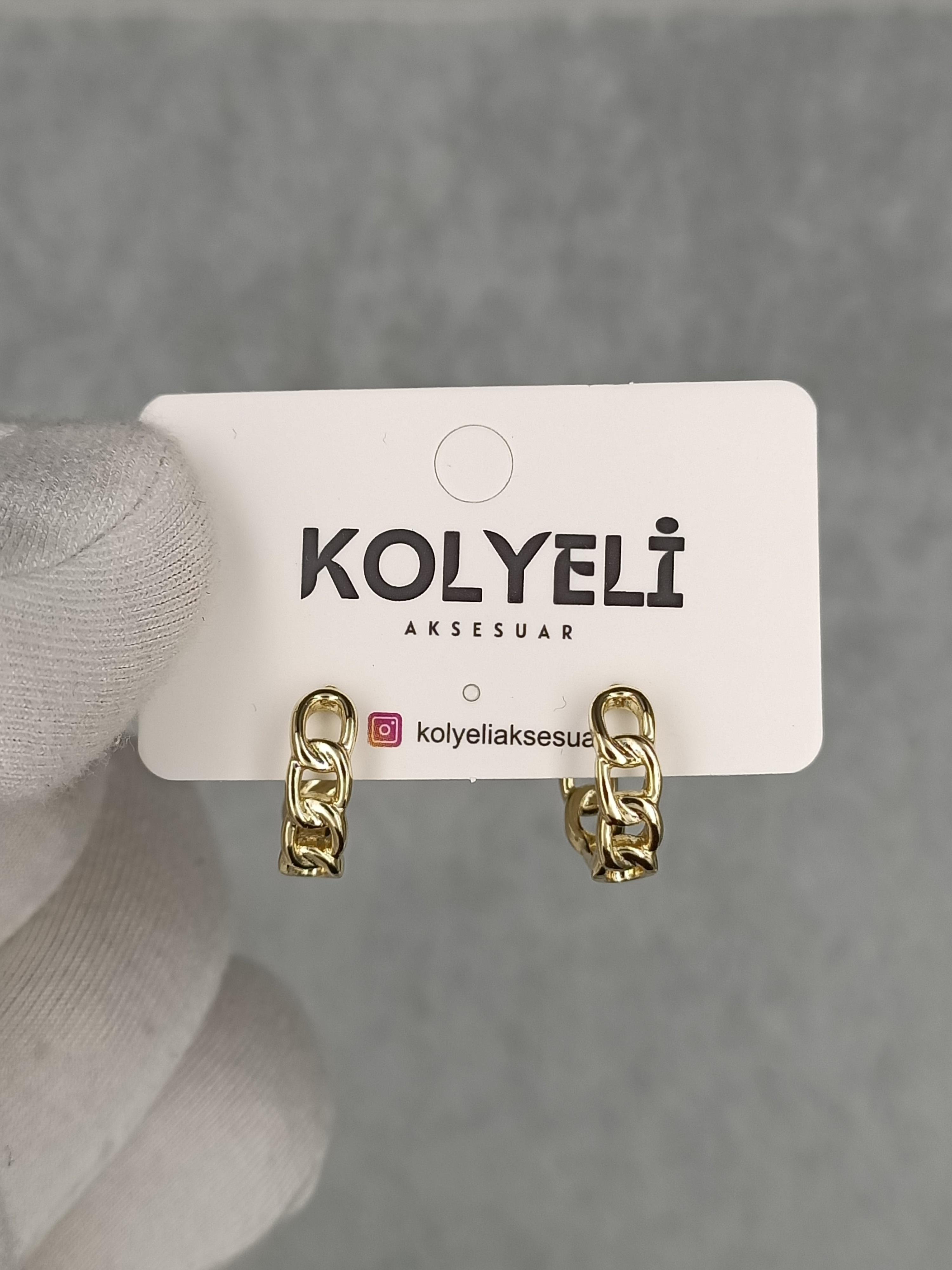 Kolyeli new6 küpe (14 ayar altın rengi)
