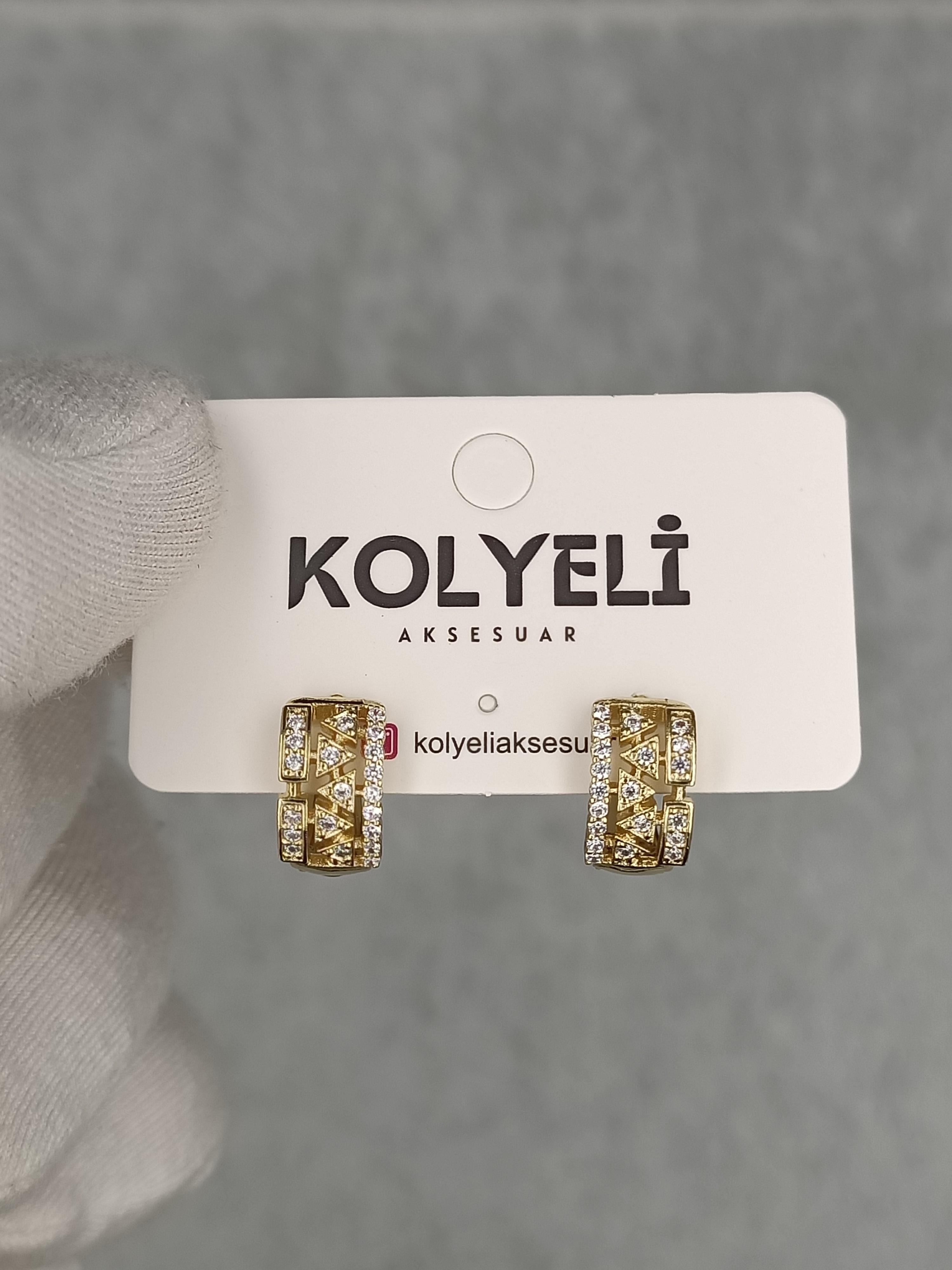 Kolyeli new7 küpe (14 ayar altın rengi)