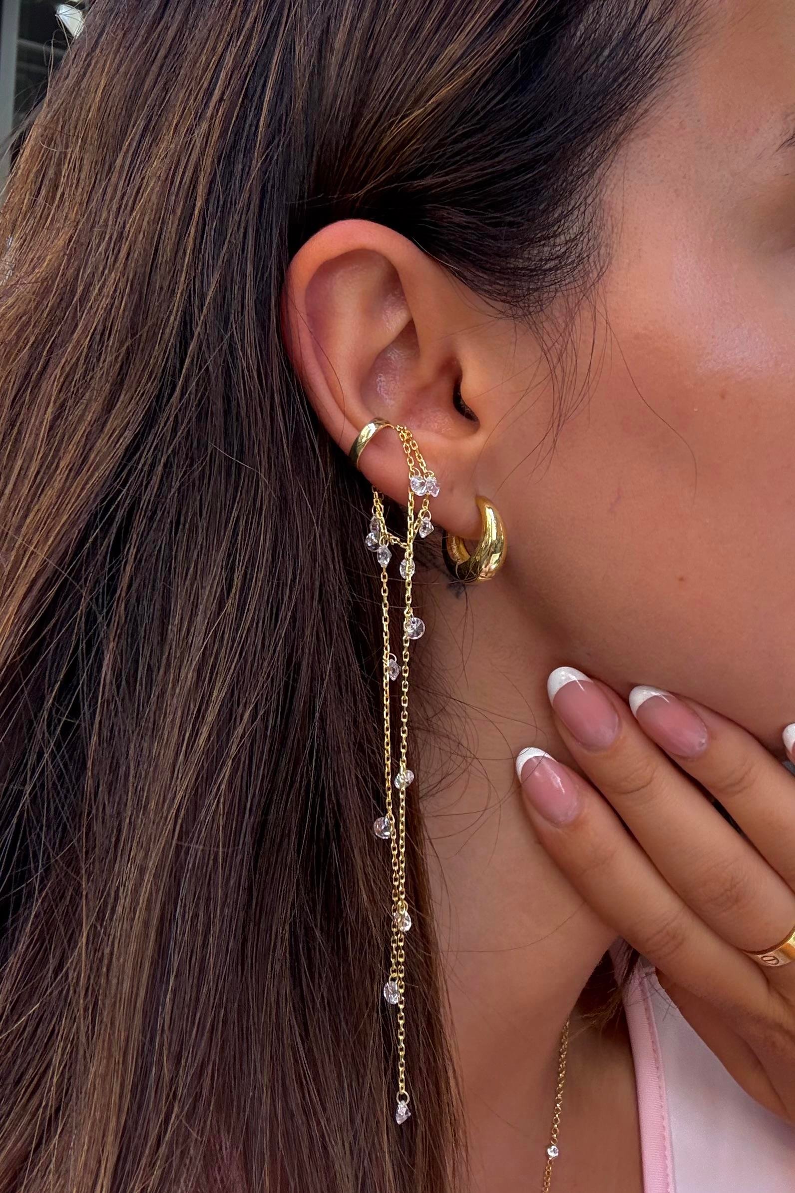925 GÜMÜŞ/ TAŞLI SALLANTILI HALKA EARCUFF