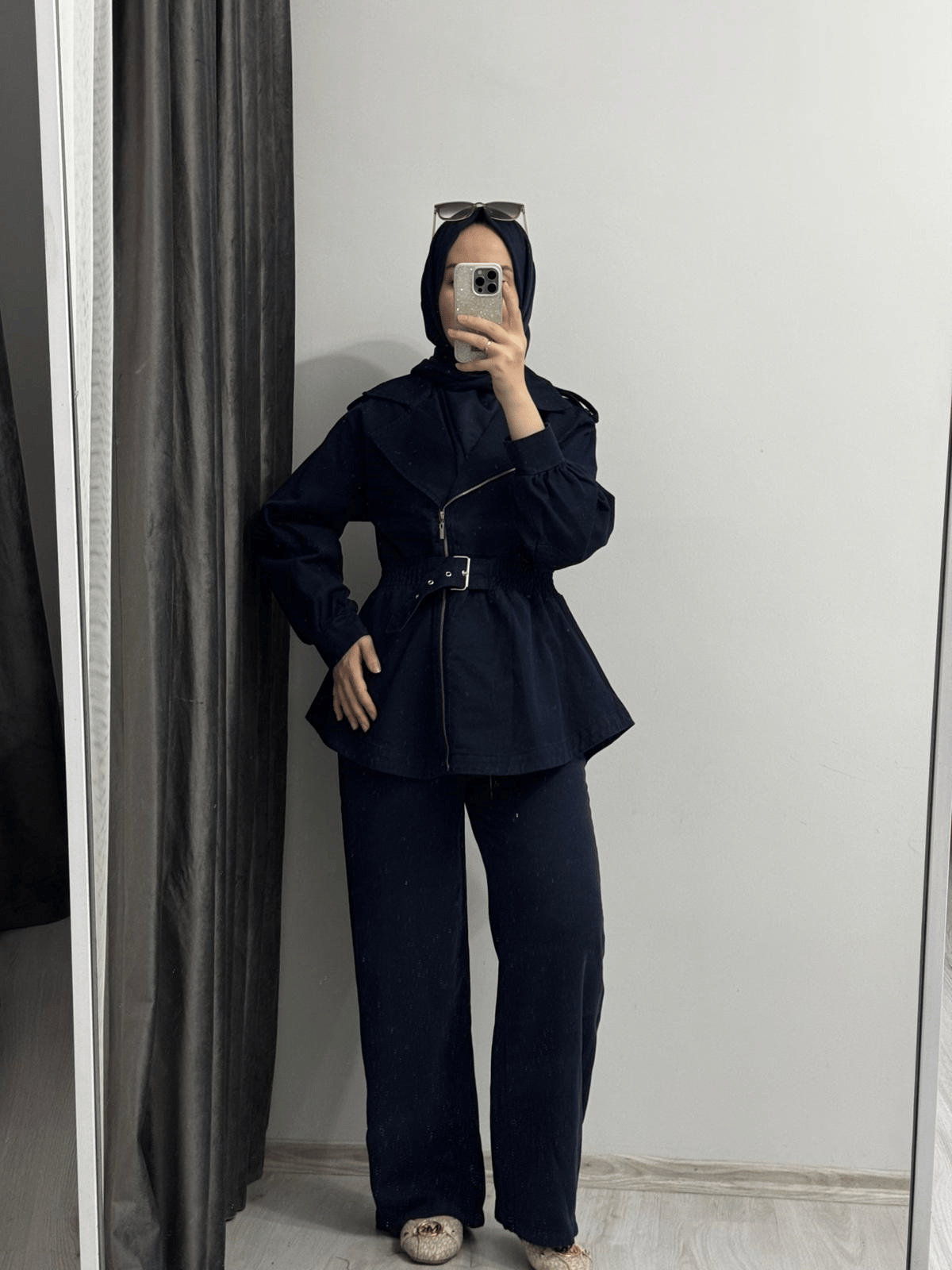 Fermuarlı Kruvaze Yaka Denim Ceket