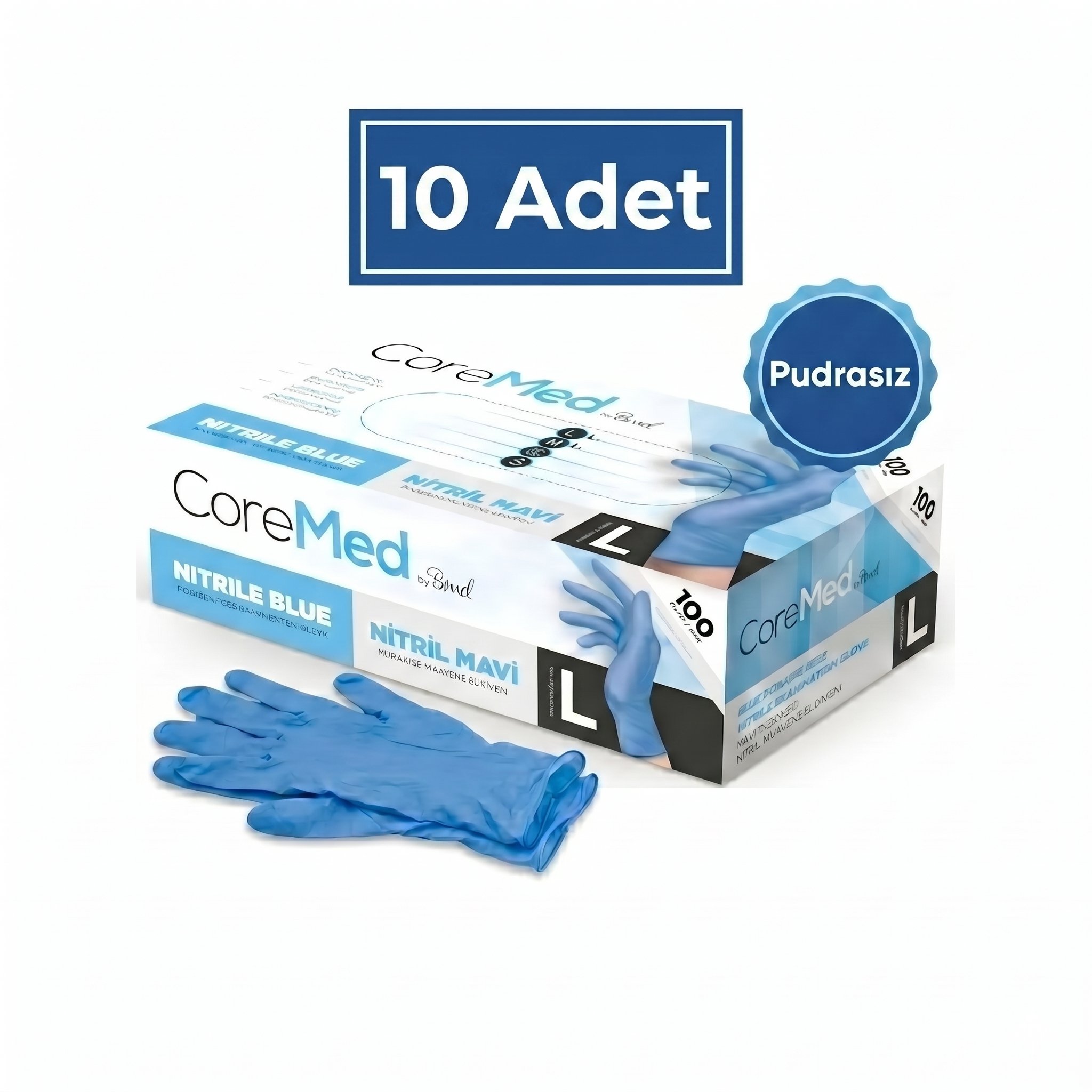 Bimel Pudrasız Mavi Nitril Eldiven (L) Beden 100'lü 10 paket