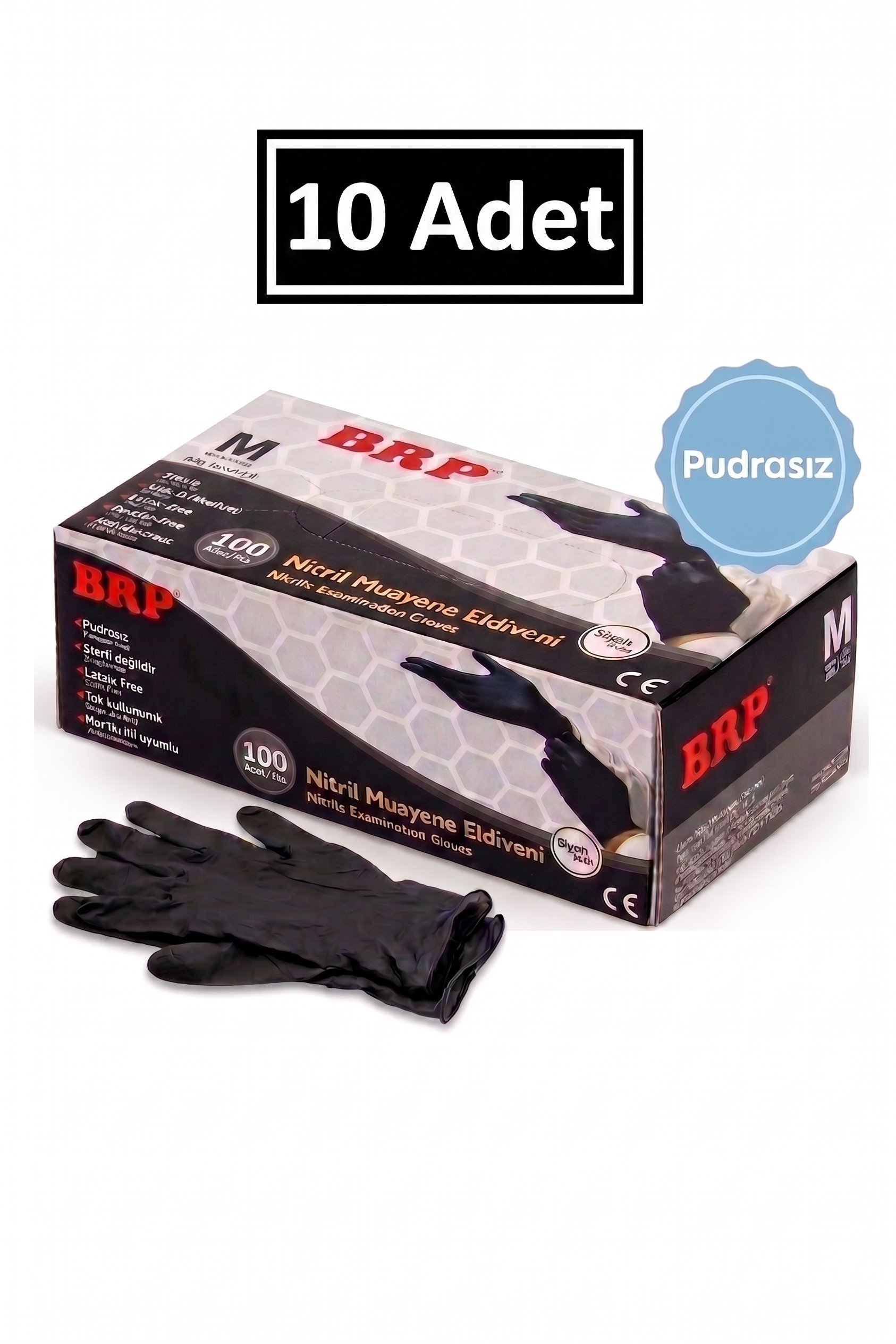 Brp Pudrasız Siyah Nitril Eldiven (M) Beden 100'lü 10 paket