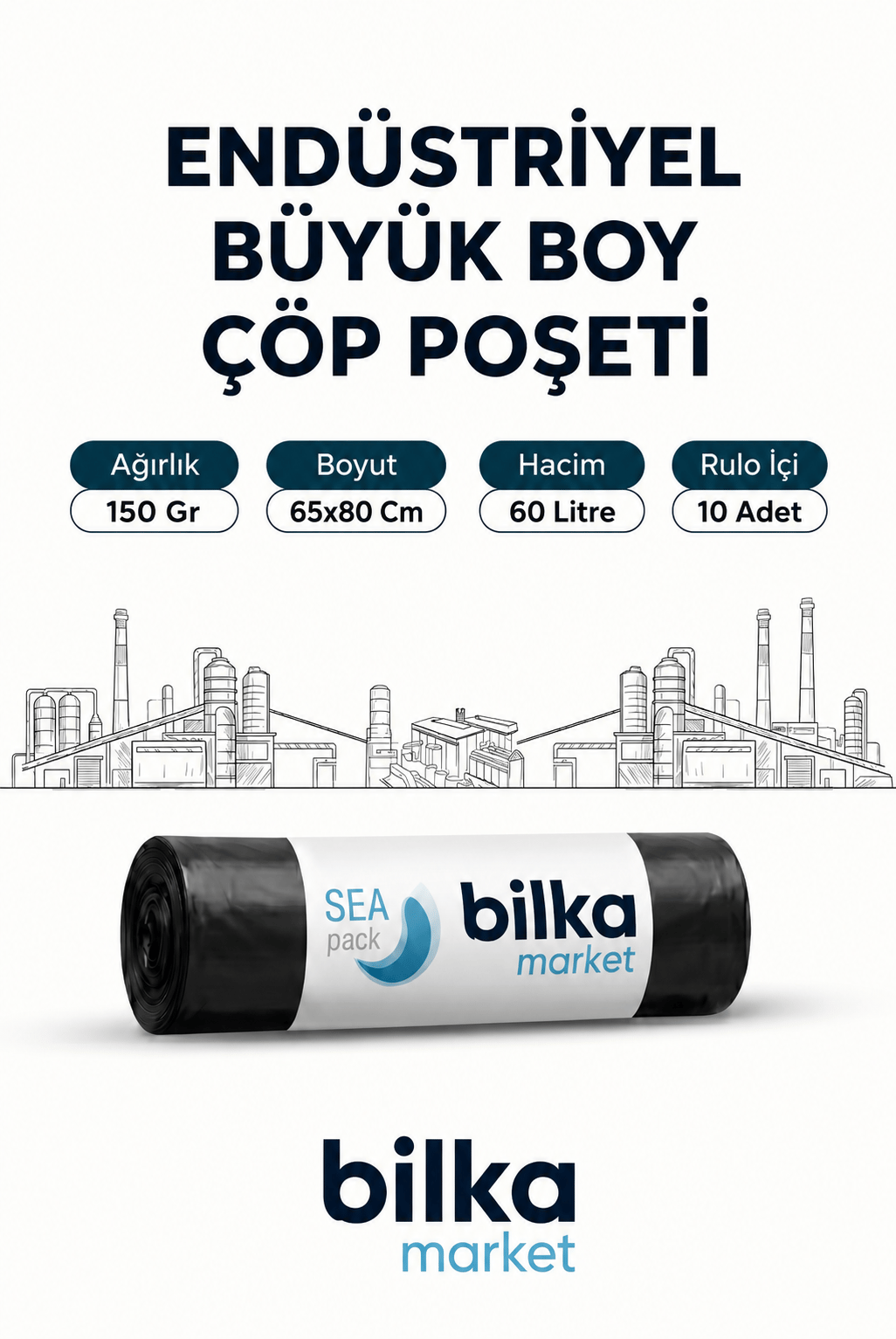 Endüstriyel Büyük Boy Çöp Poşeti 65-80 Cm Siyah