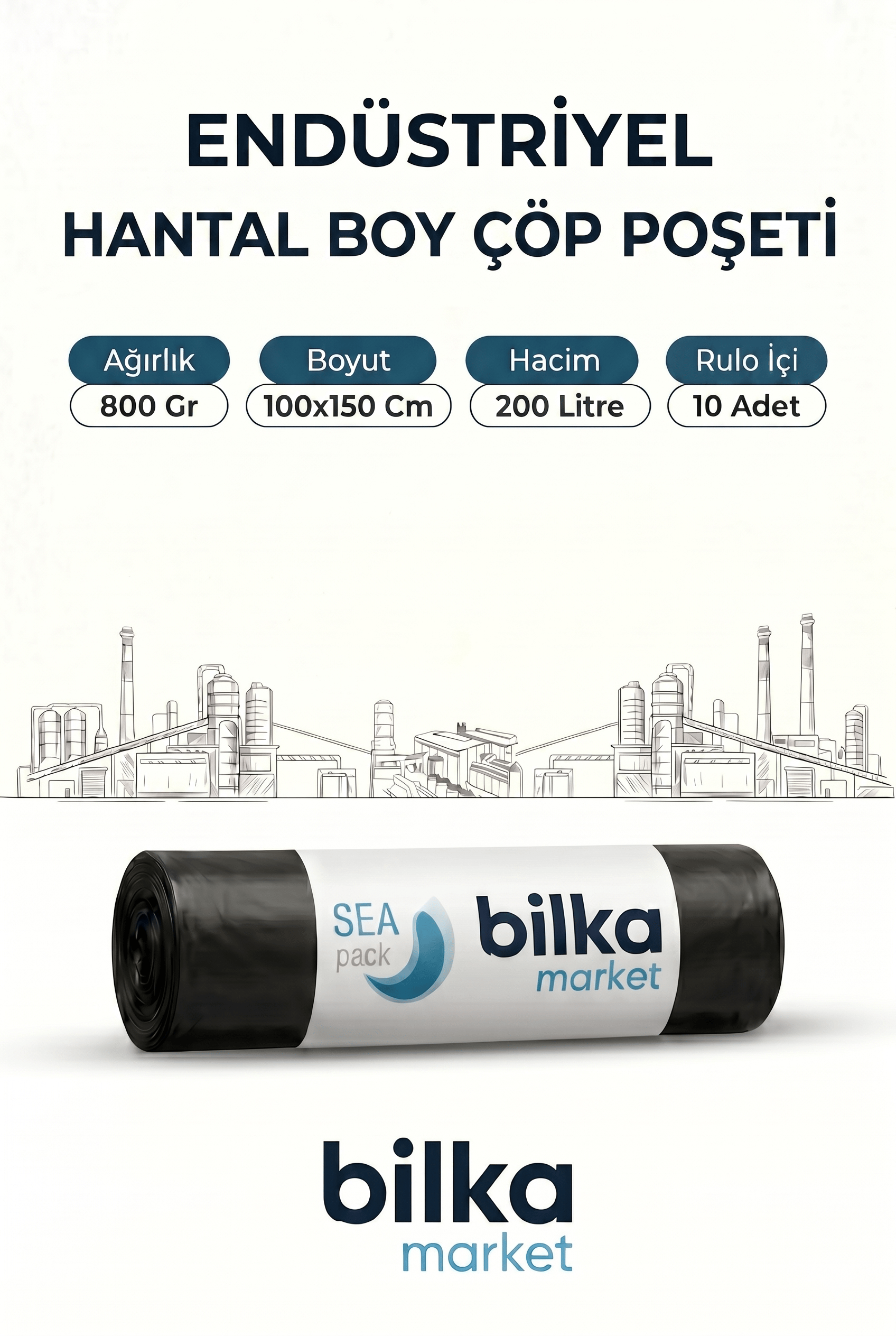 Endüstriyel Hantal Boy Çöp Poşeti 100-150 Cm Siyah