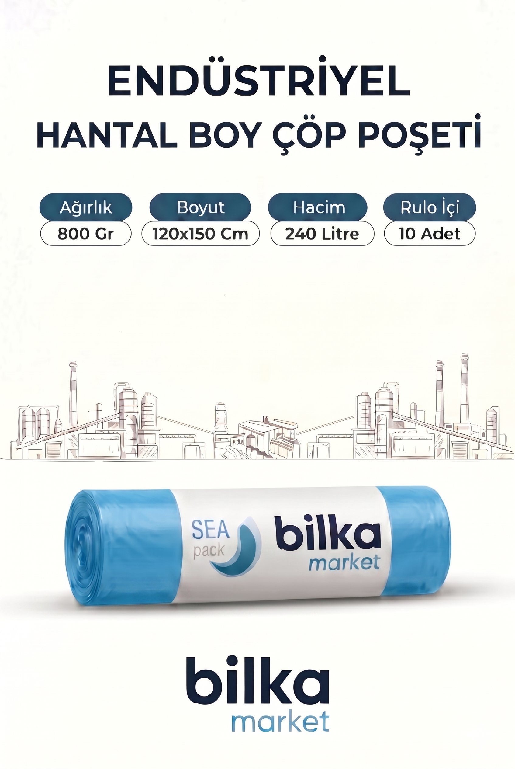 Endüstriyel Hantal Boy Çöp Poşeti 120-150 Cm Mavi