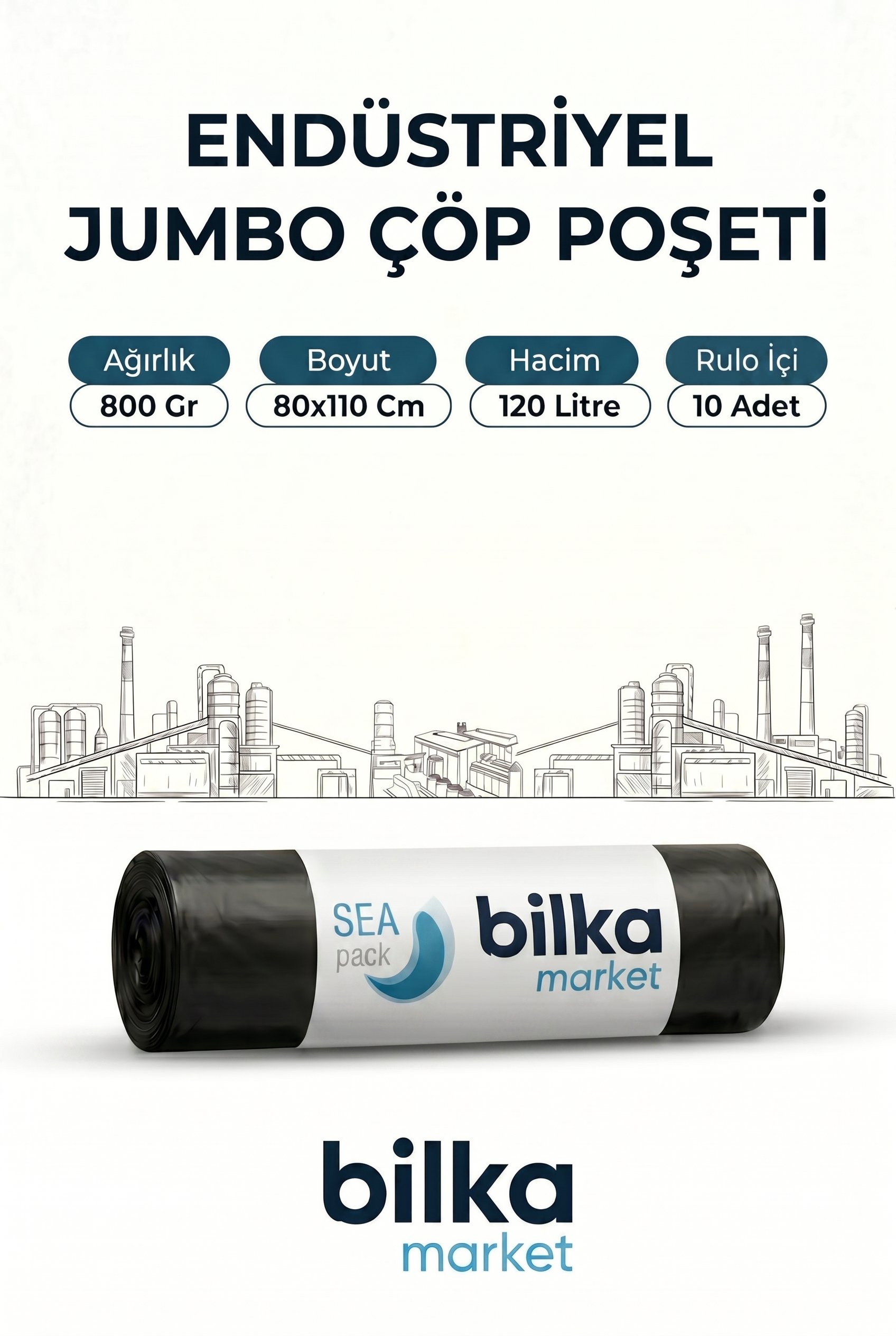 Endüstriyel Jumbo Boy Çöp Poşeti 80x110 Cm Siyah