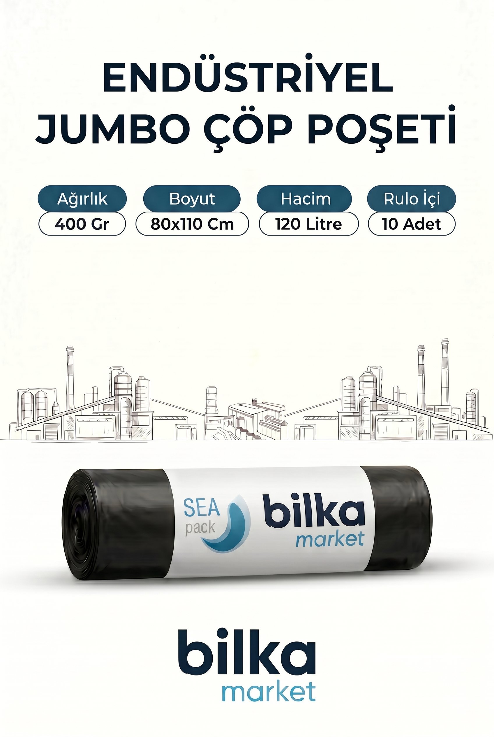 Endüstriyel Jumbo Boy Çöp Poşeti 80x110 Cm 400 Gr Siyah
