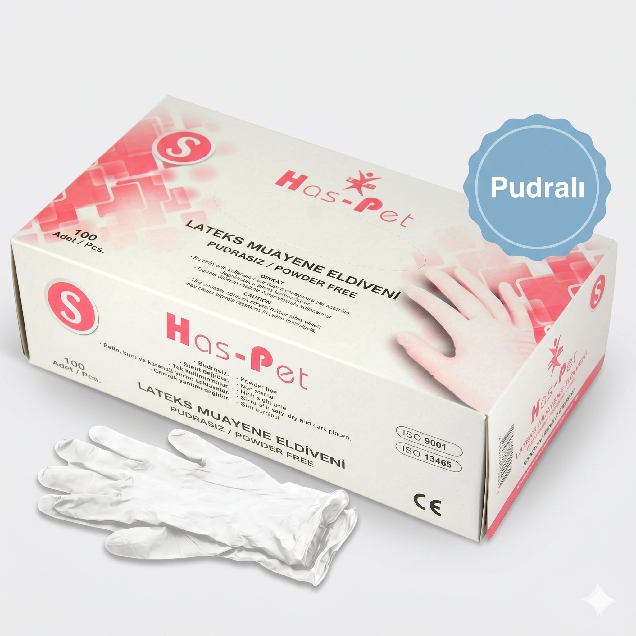 Haspet Pudralı Lateks Muayene Eldiveni (S) Beden 100'lü 1 paket