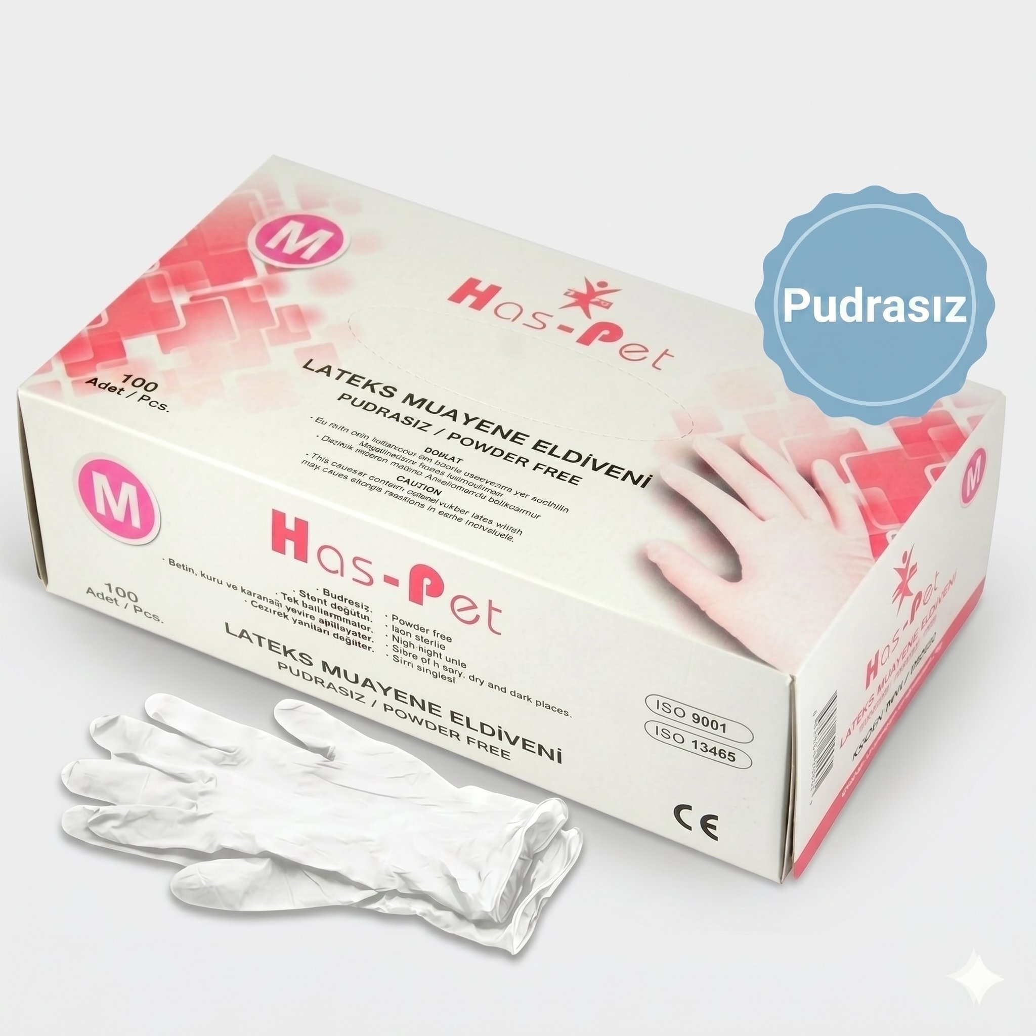 Haspet Pudrasız Lateks Muayene Eldiveni (M) Beden 100'lü 1 paket