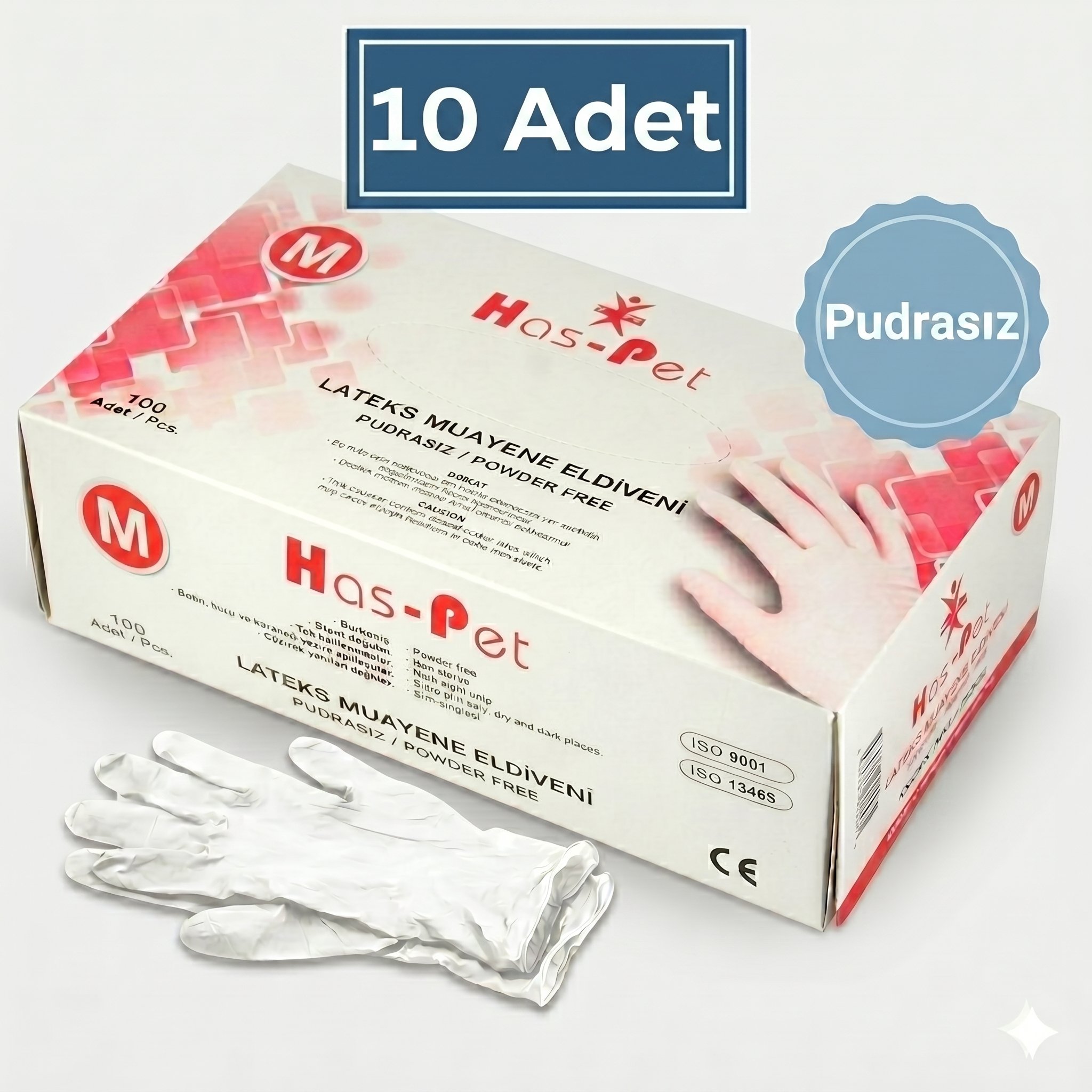 Haspet Pudrasız Lateks Muayene Eldiveni (M) Beden 100'lü 10 paket