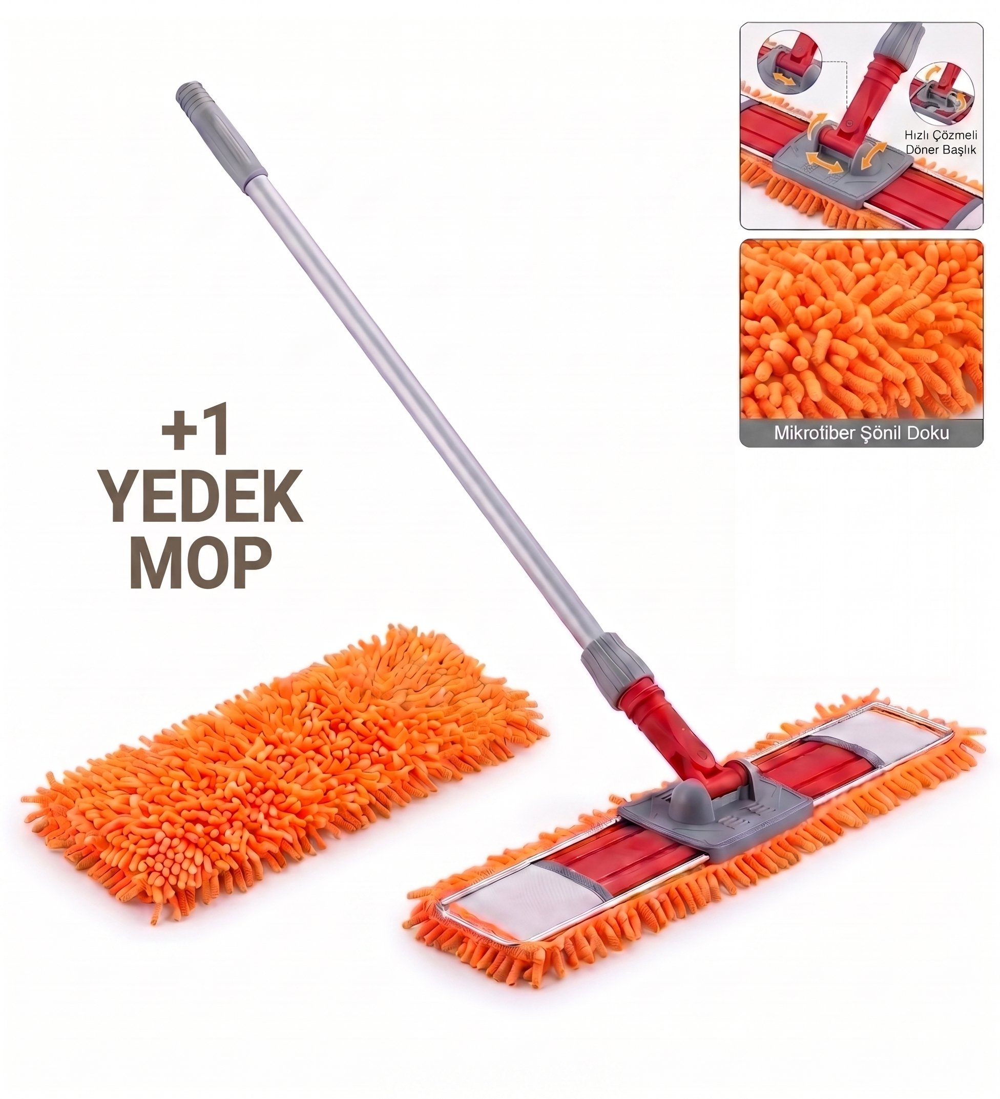 Makarna Mop Seti (Galvanizli Vidalı Metal Sap - 120 Cm Palet Aparat 40 Cm - Makarna Mop 40 Cm +1 Yedek Mop ile)
