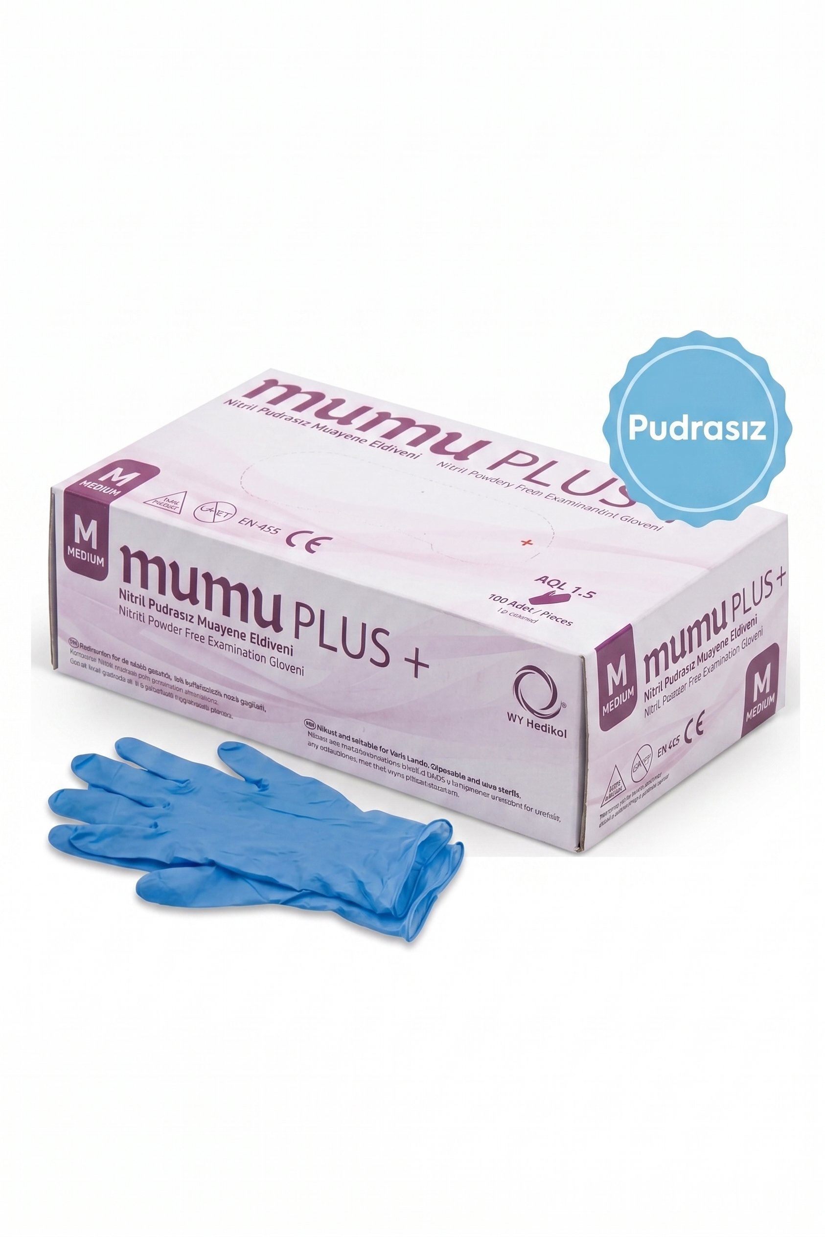 Mumu Plus Pudrasız Mavi Nitril Eldiven (M) Beden 100'lü 1 paket