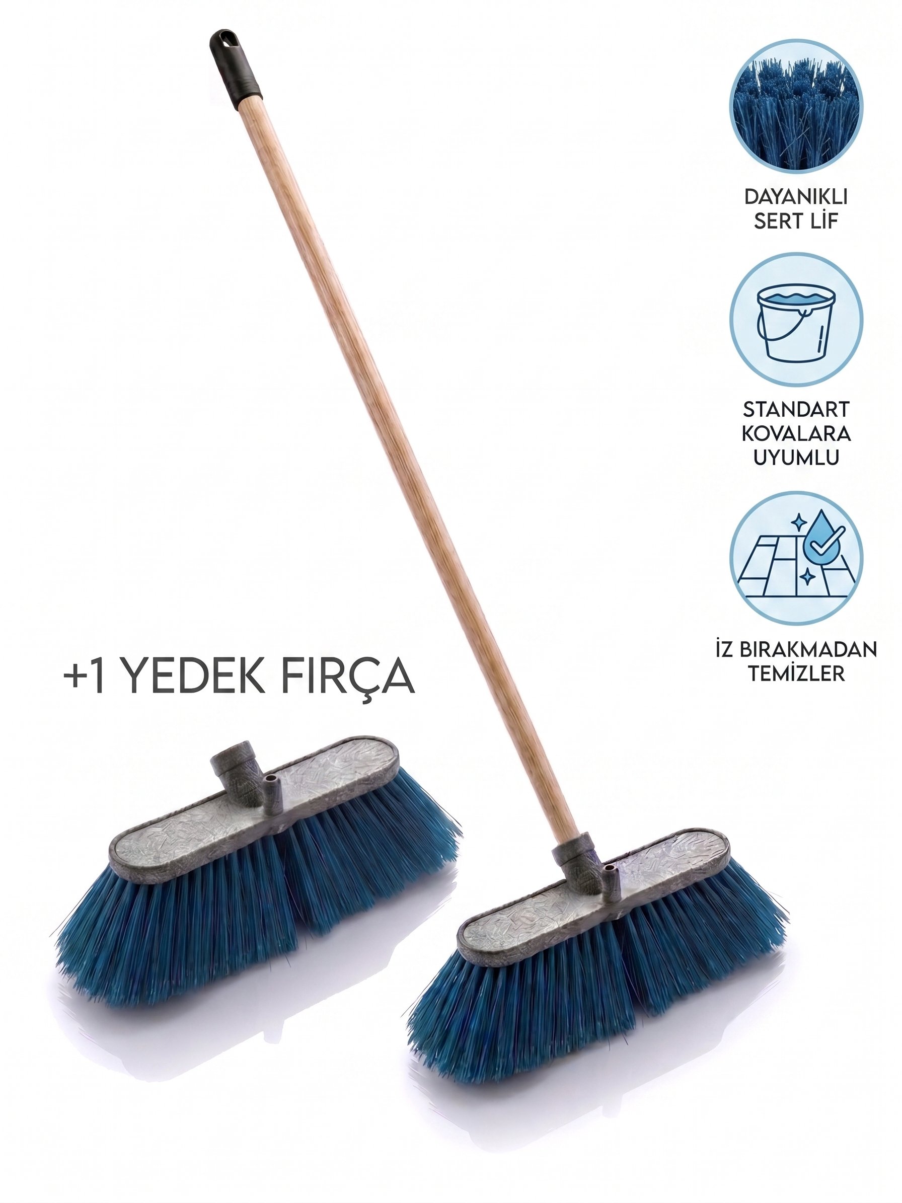 Oto Fırça Seti (Vidalı Gürgen Sap Extra - 150 Cm Oto Fırça 17 Cm - +1 Yedek Fırça ile)