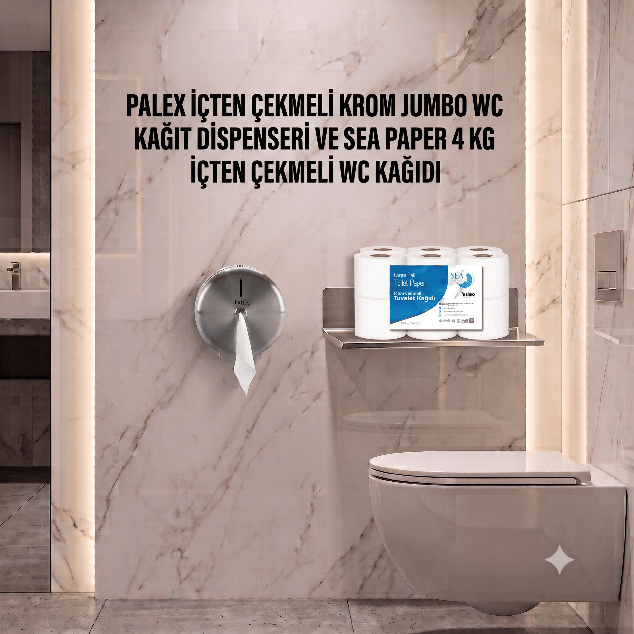 Palex İçten Çekmeli Krom Jumbo Wc Kağıdı Dispenseri Sea Paper İçten Çekmeli Wc Kağıdı 12'Lİ