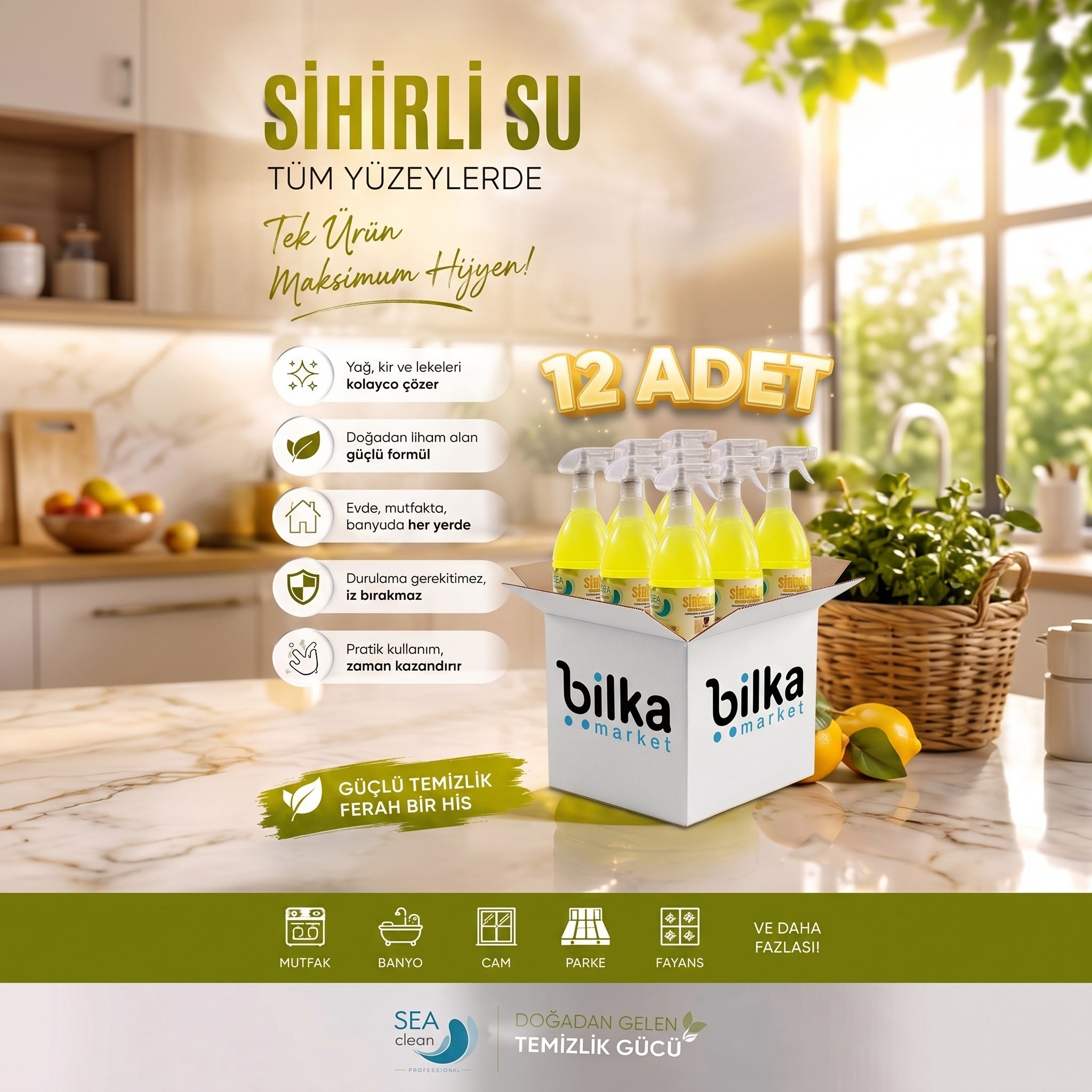 Sea Clean Sihirli Su Tüm Yüzeyler 1 Lt 12 Adet