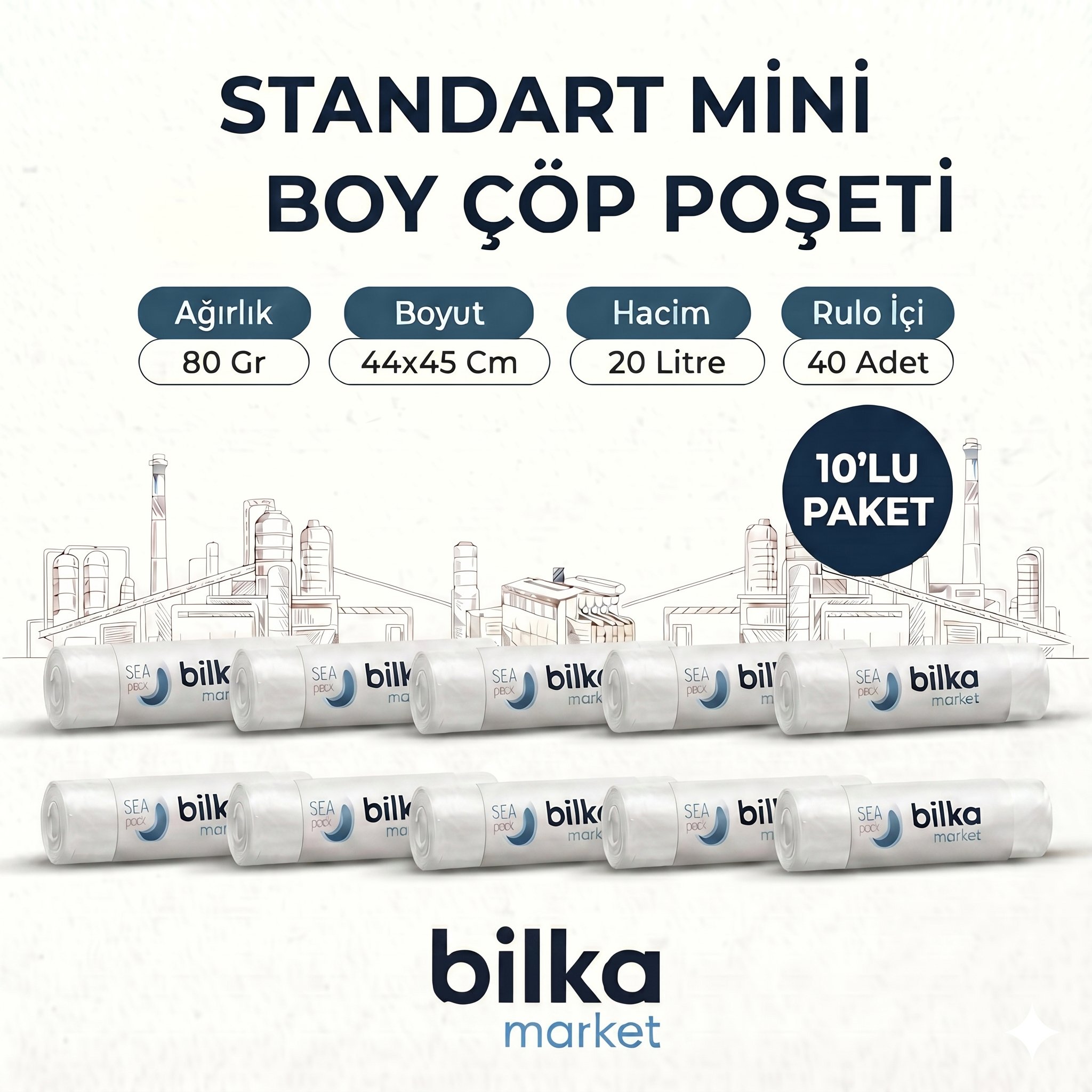 Standart Mini Boy Çöp Poşeti 44-45 Cm Beyaz 10'lu