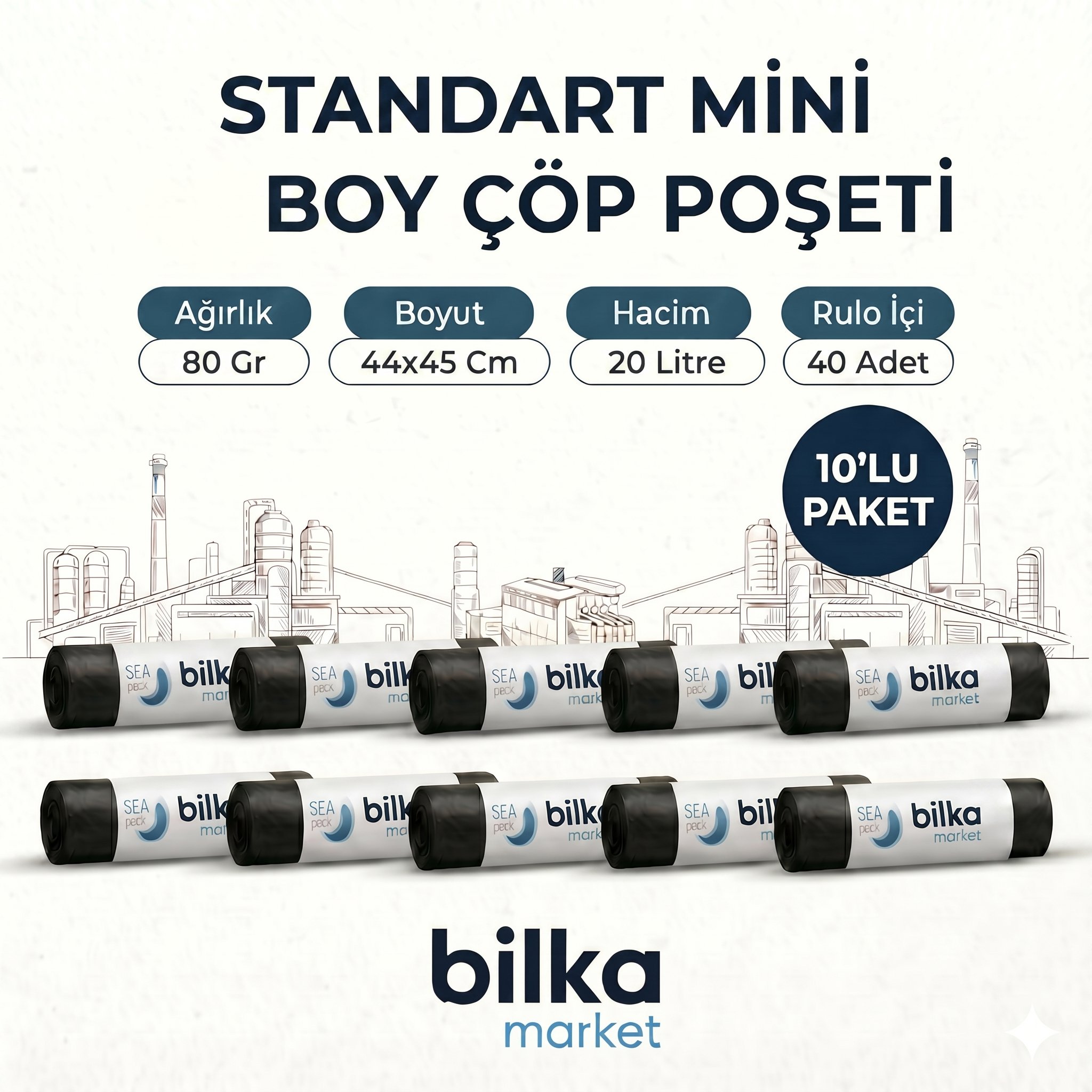 Standart Mini Boy Çöp Poşeti 44-45 Cm Siyah (10'lu)