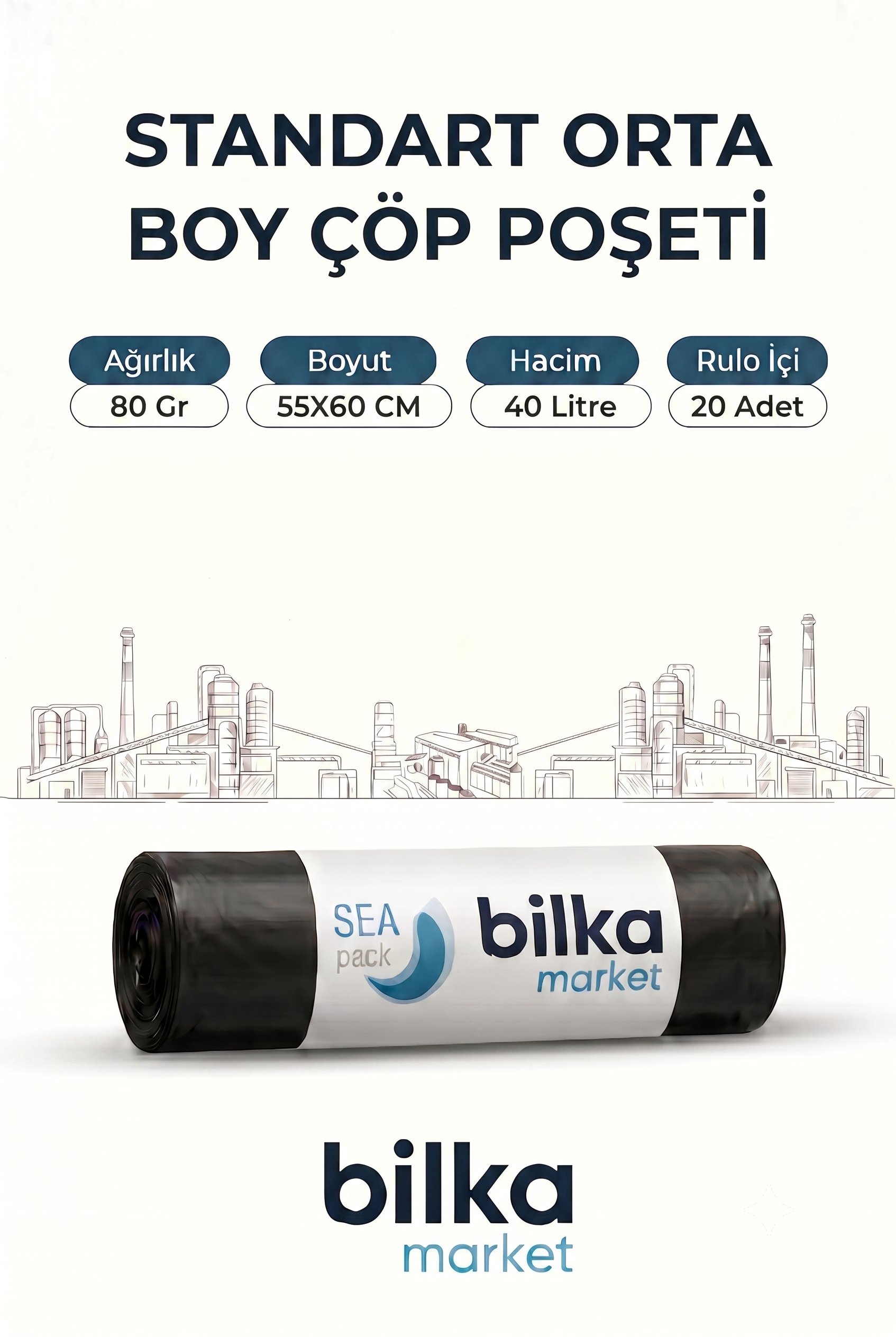 Standart Orta Boy Çöp Poşeti 55-60 Cm Siyah