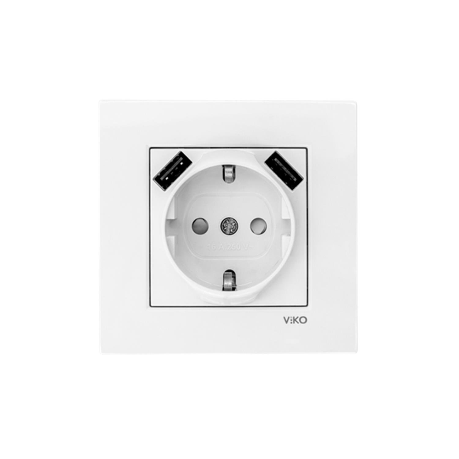 VİKO 90961082 5V-2A 2 USB’li Topraklı Çocuk Korumalı Priz [Beyaz]