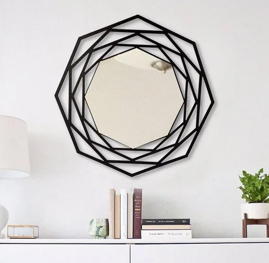 FAVdecor Dekoratif Metal Duvar Aynası, Modern Eşsiz Ayna Geometrik