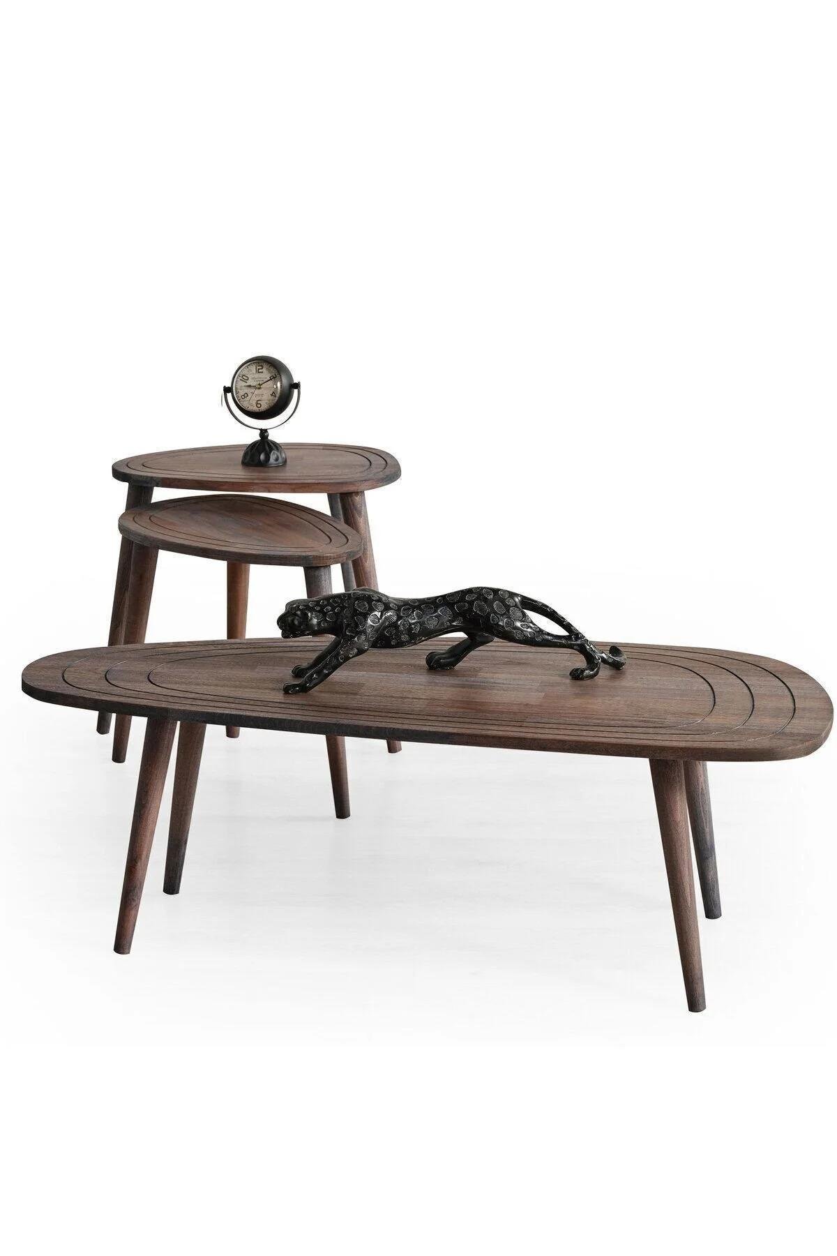 FAVdecor Sweet Masif Doğal Ahşap Orta Sehpa Ve 2'li Zigon Sehpa Set