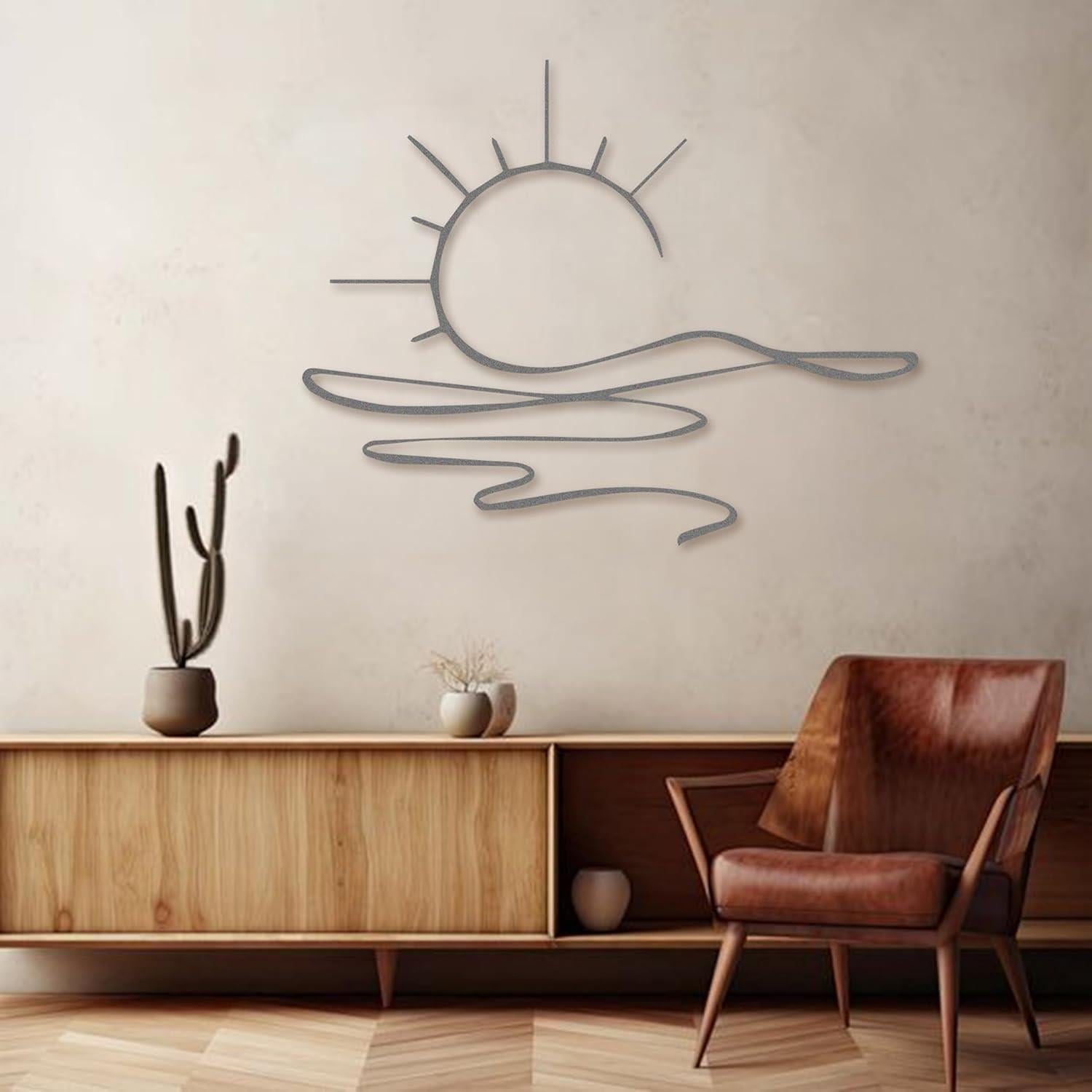 Fawdecor Sunrise Metal Dekor Modern Tasarım Gündoğumu Duvar Dekoru Gümüş