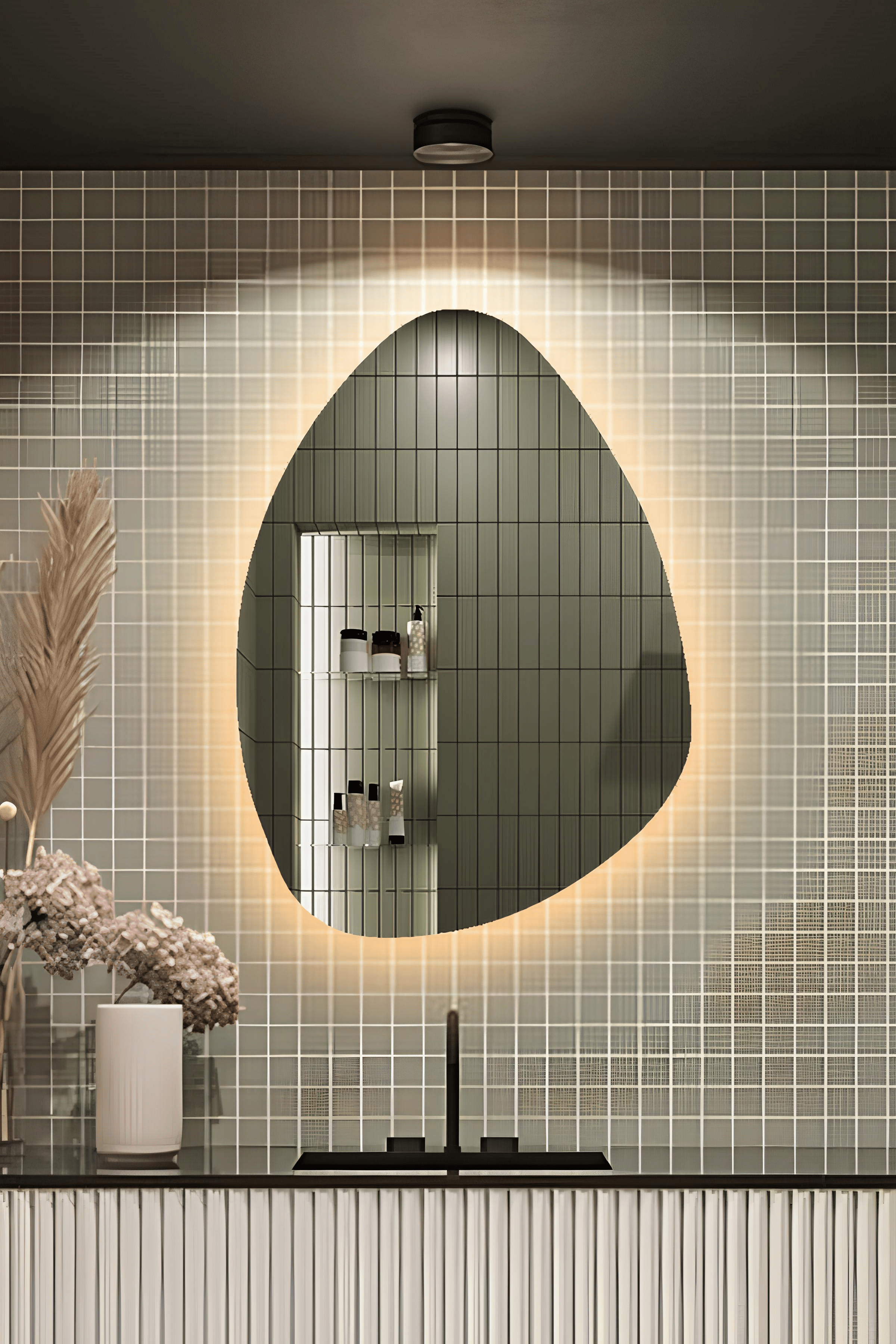 Fawdecor Led Işıklı Asimetrik Üçgen Model Dekoratif Duvar Aynası, Modern Eşsiz Ayna Sarı Işık
