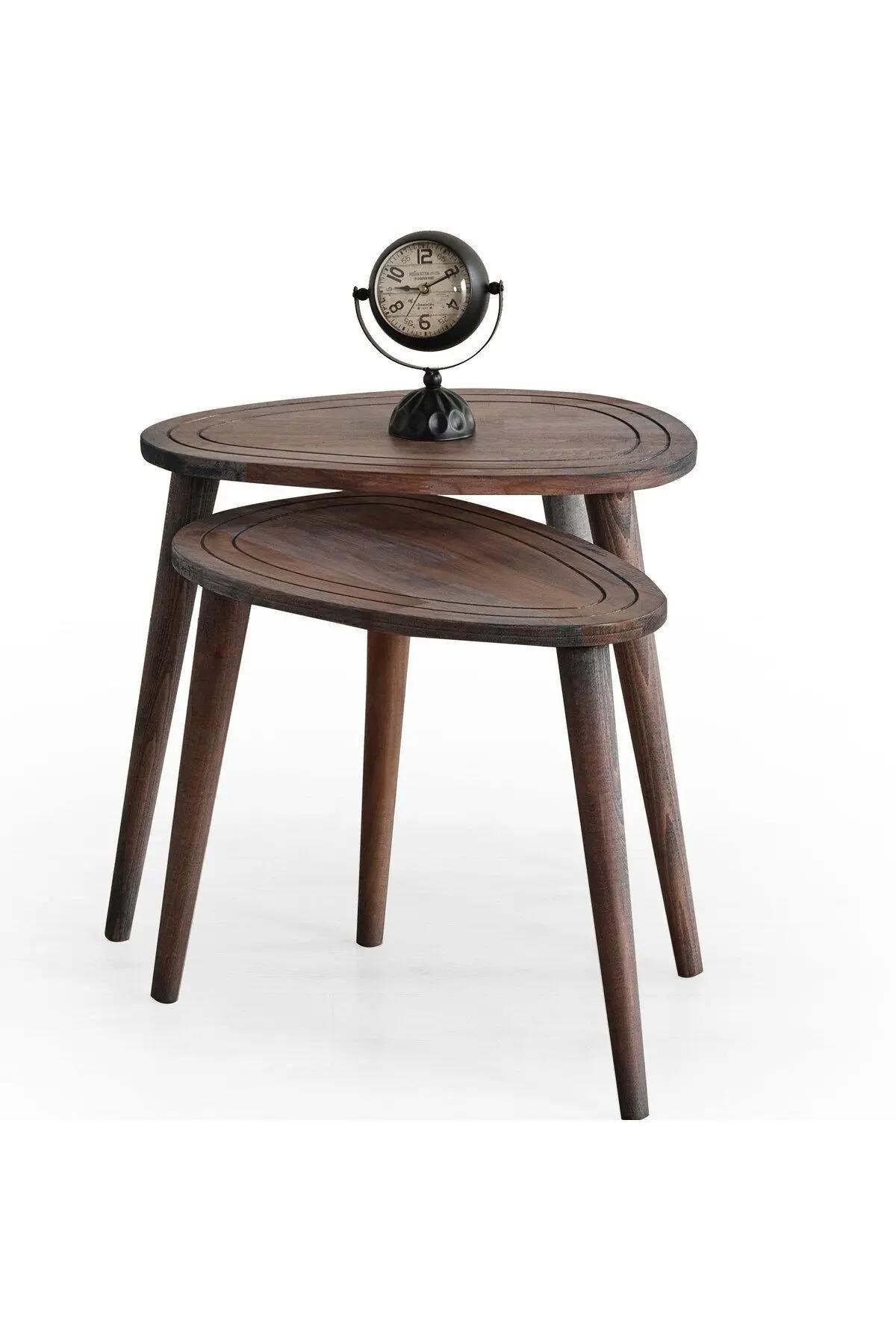 Faw Decor Sweet Doğal Ahşap Zigon Sehpa 2'li Set, Modern Masif Yan Sehpa 