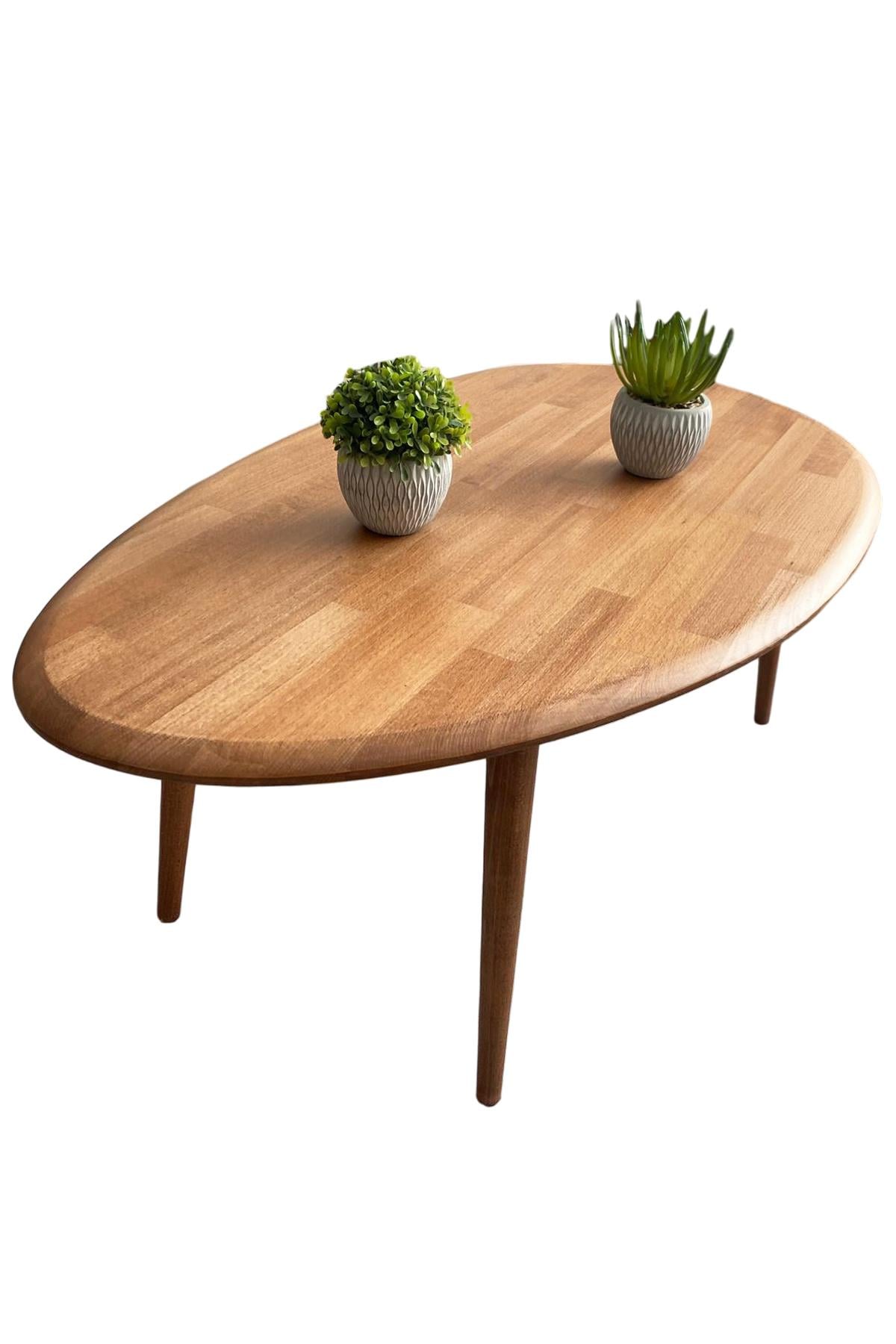 Fawdecor Asimetrik Masif Ahşap Modern İskandinav Oval Kestane Orta Sehpa