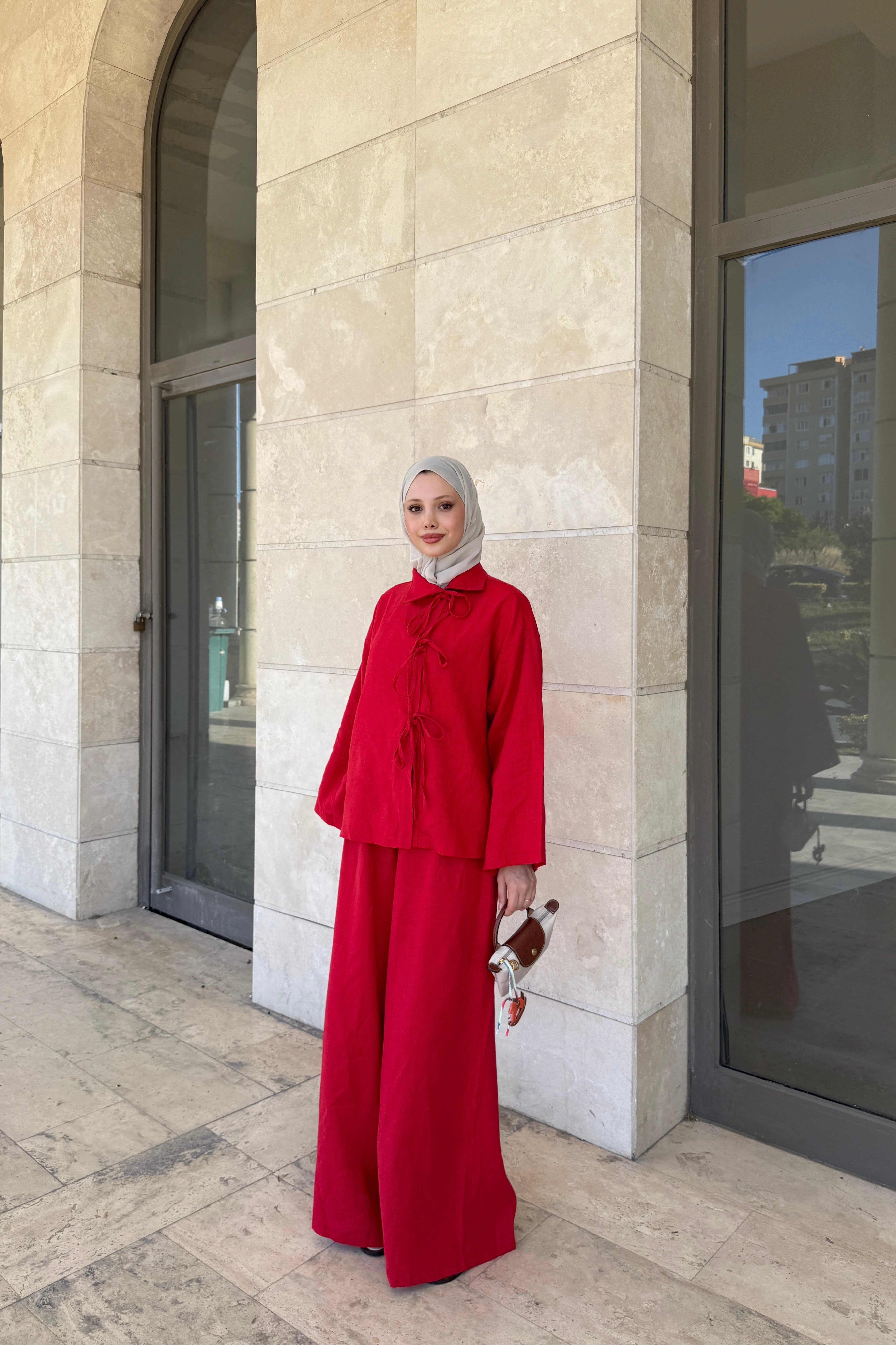 BAĞLAMALI KETEN TAKIM - KIRMIZI