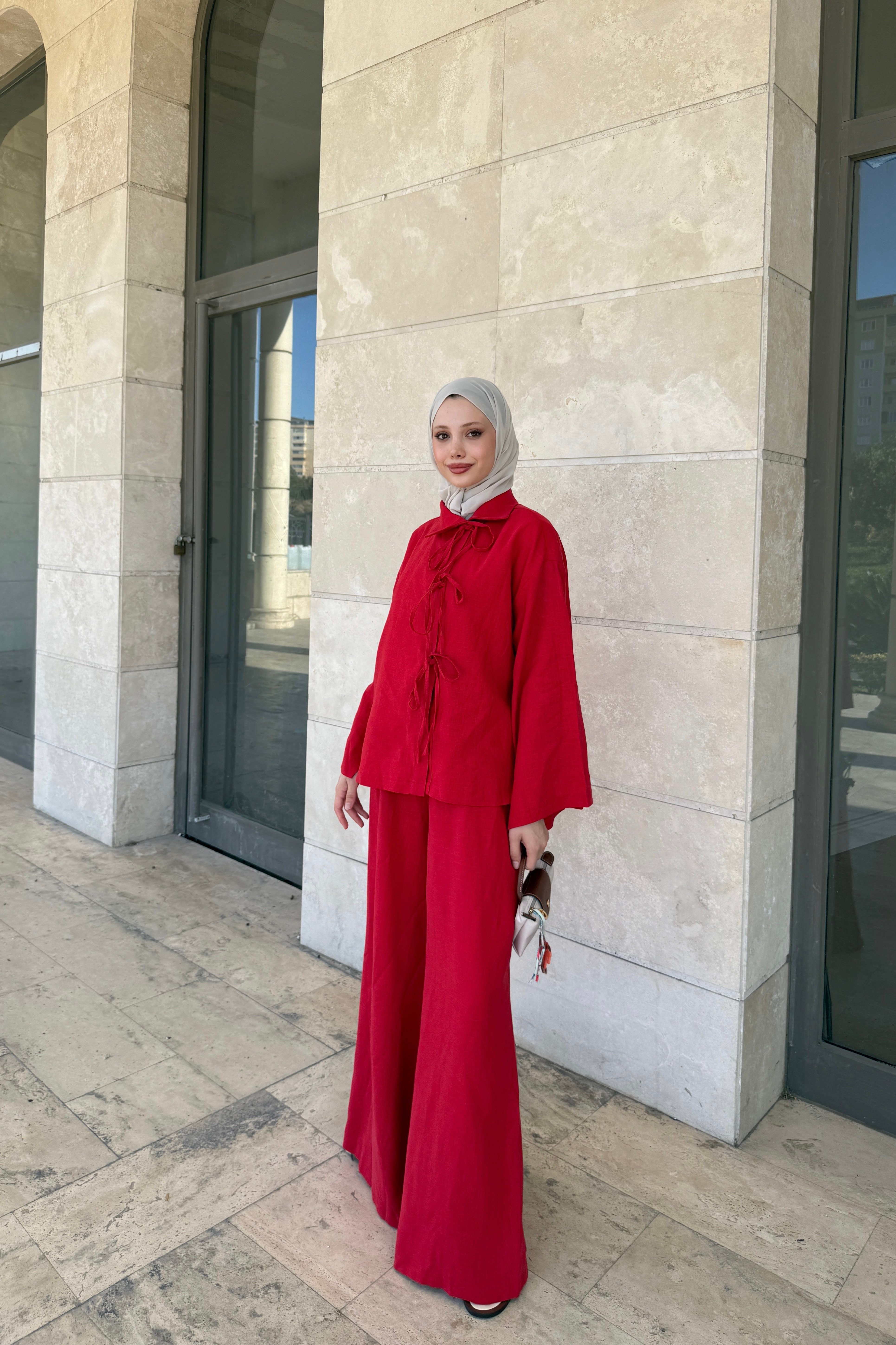 BAĞLAMALI KETEN TAKIM - KIRMIZI