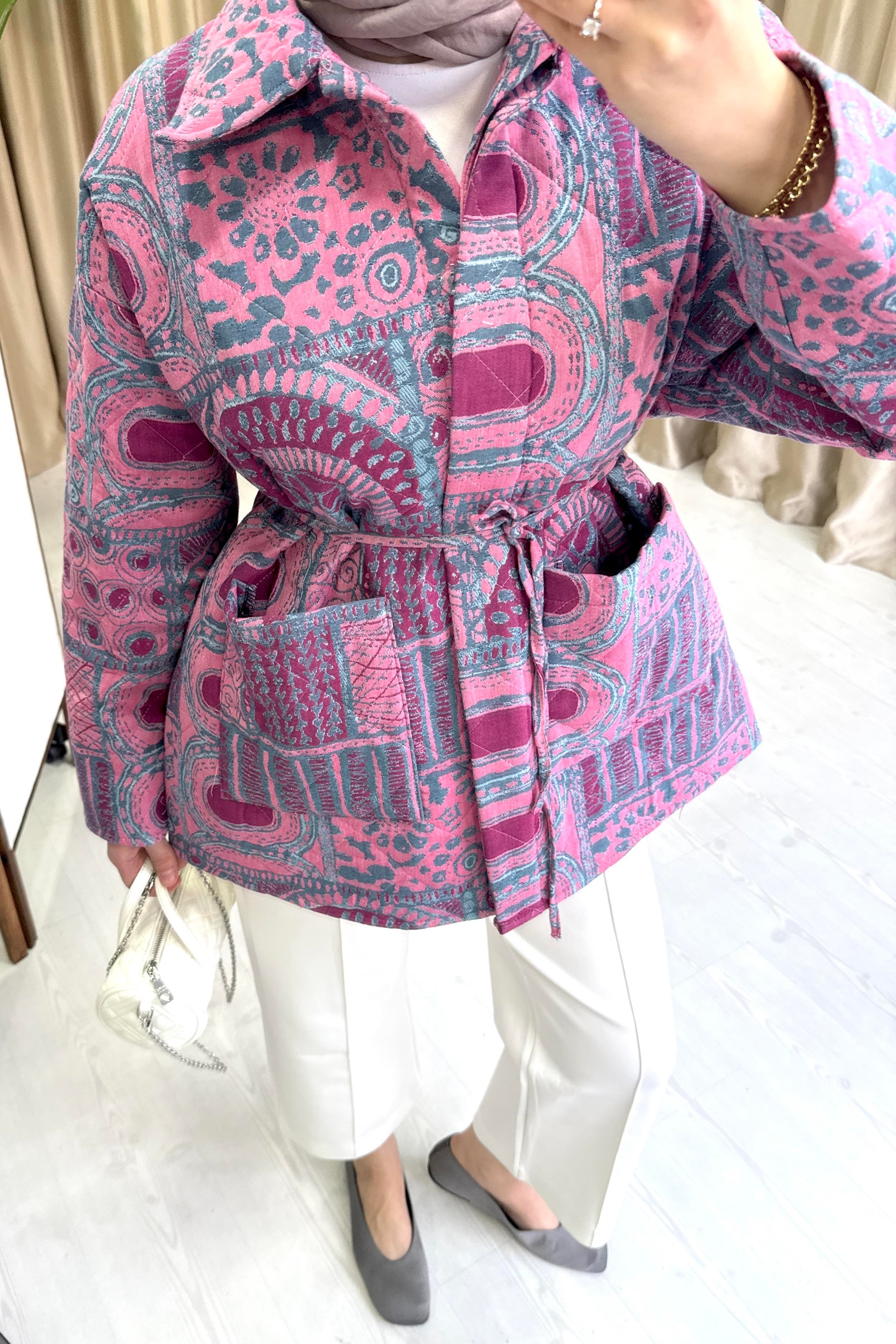 DESENLİ KAPİTONE CEKET - PEMBE