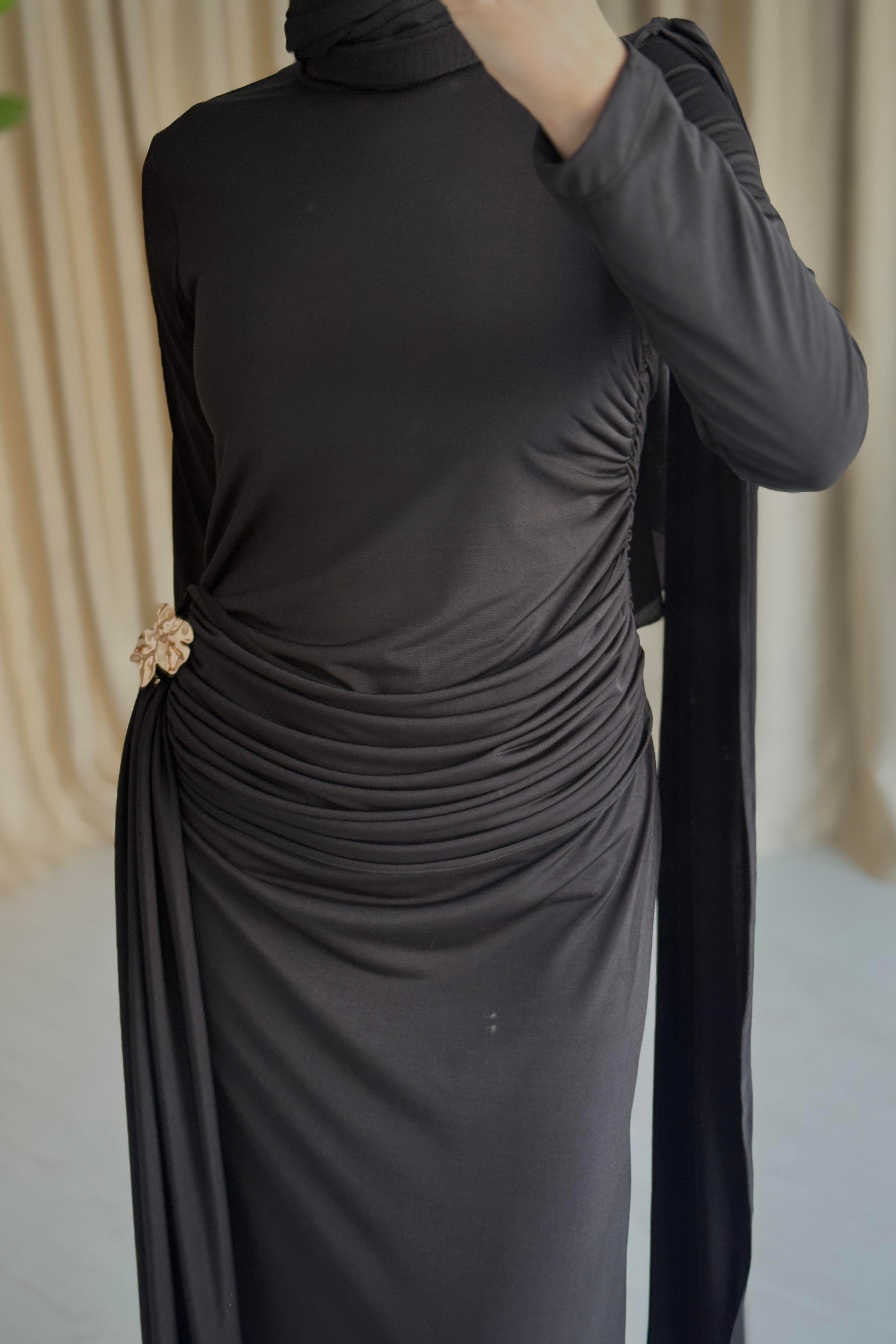 HELEN DRAPELİ ELBİSE - SİYAH