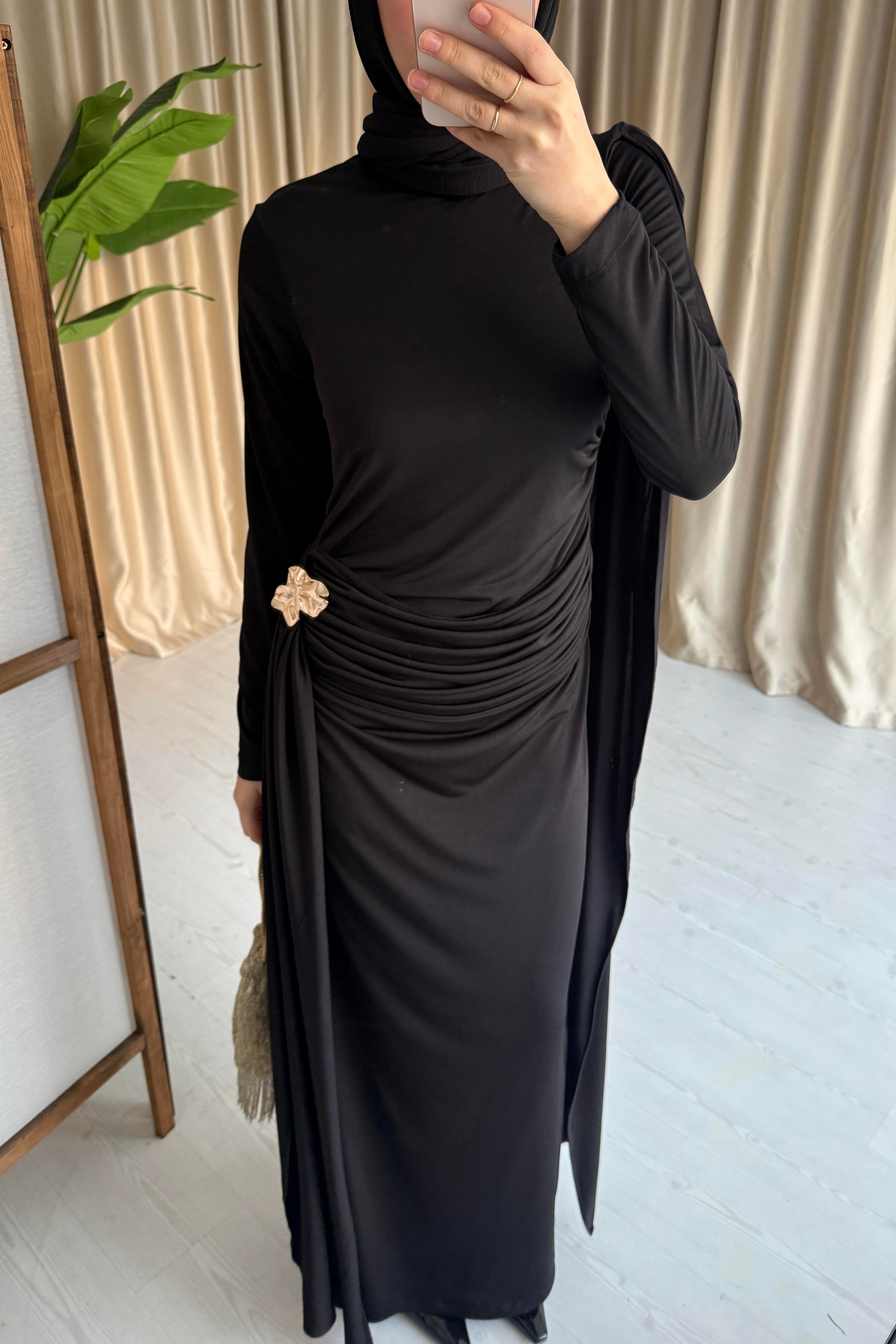 HELEN DRAPELİ ELBİSE - SİYAH