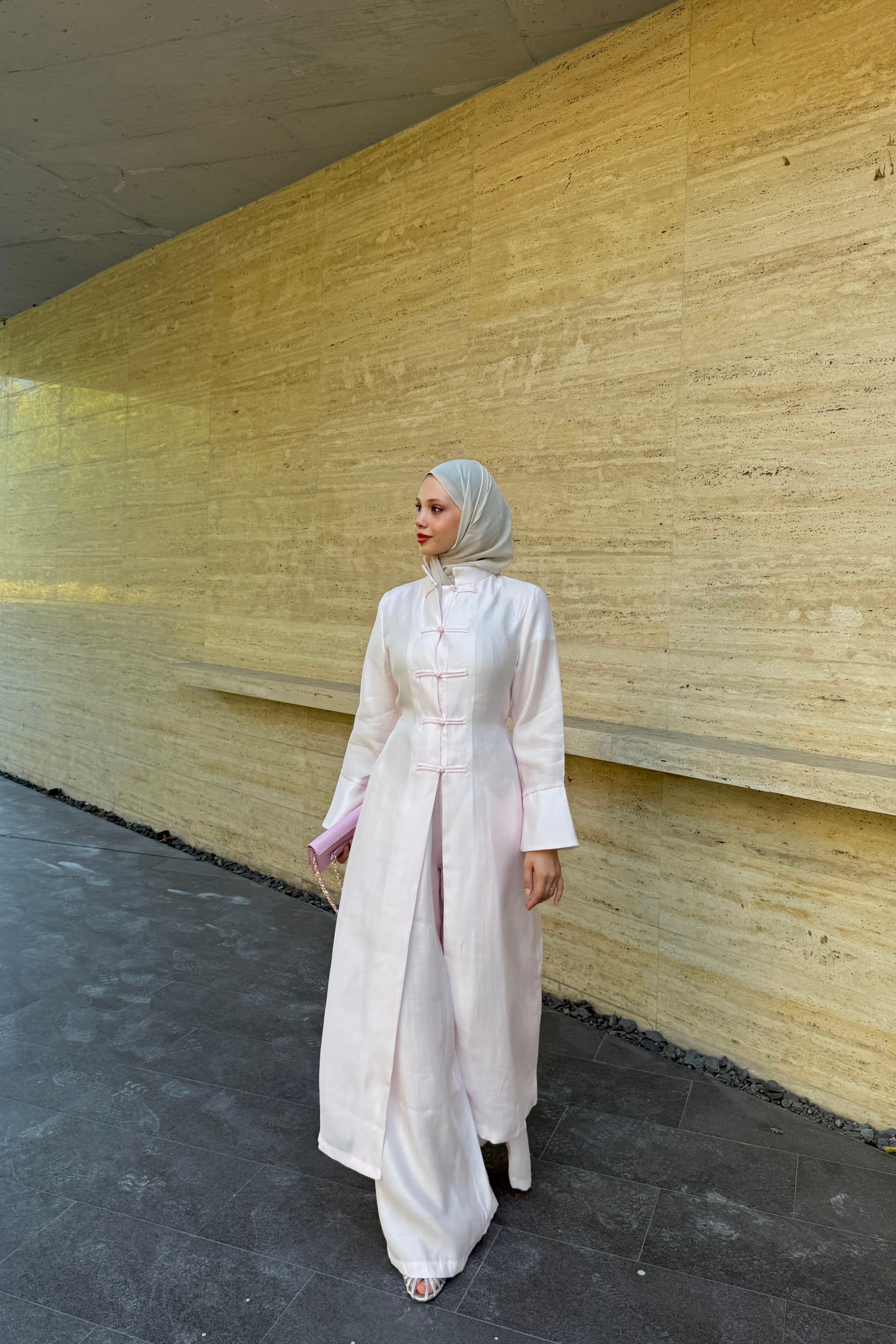MANDARİN YAKA TAKIM - PEMBE