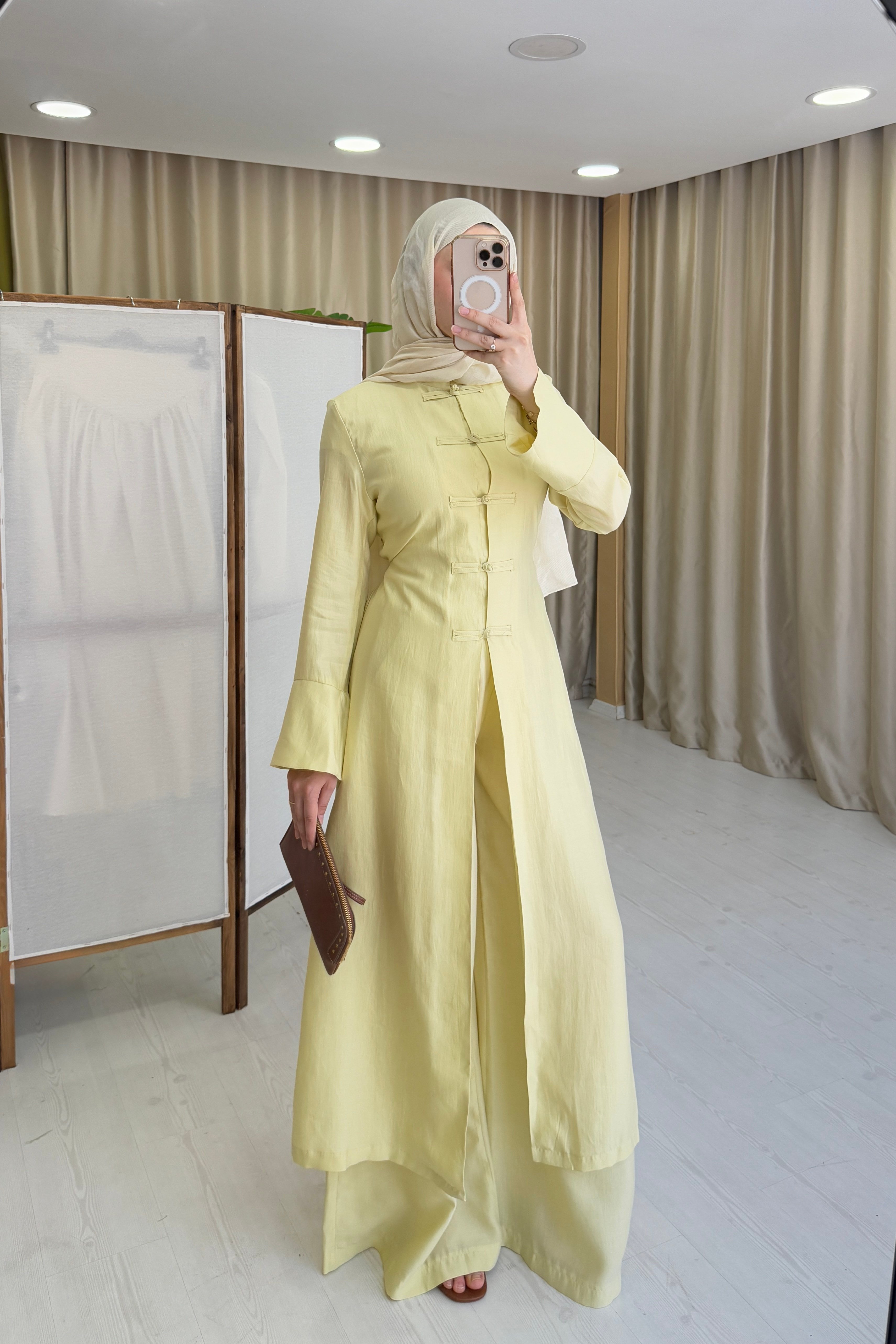 MANDARİN YAKA TAKIM - SOFT SARI
